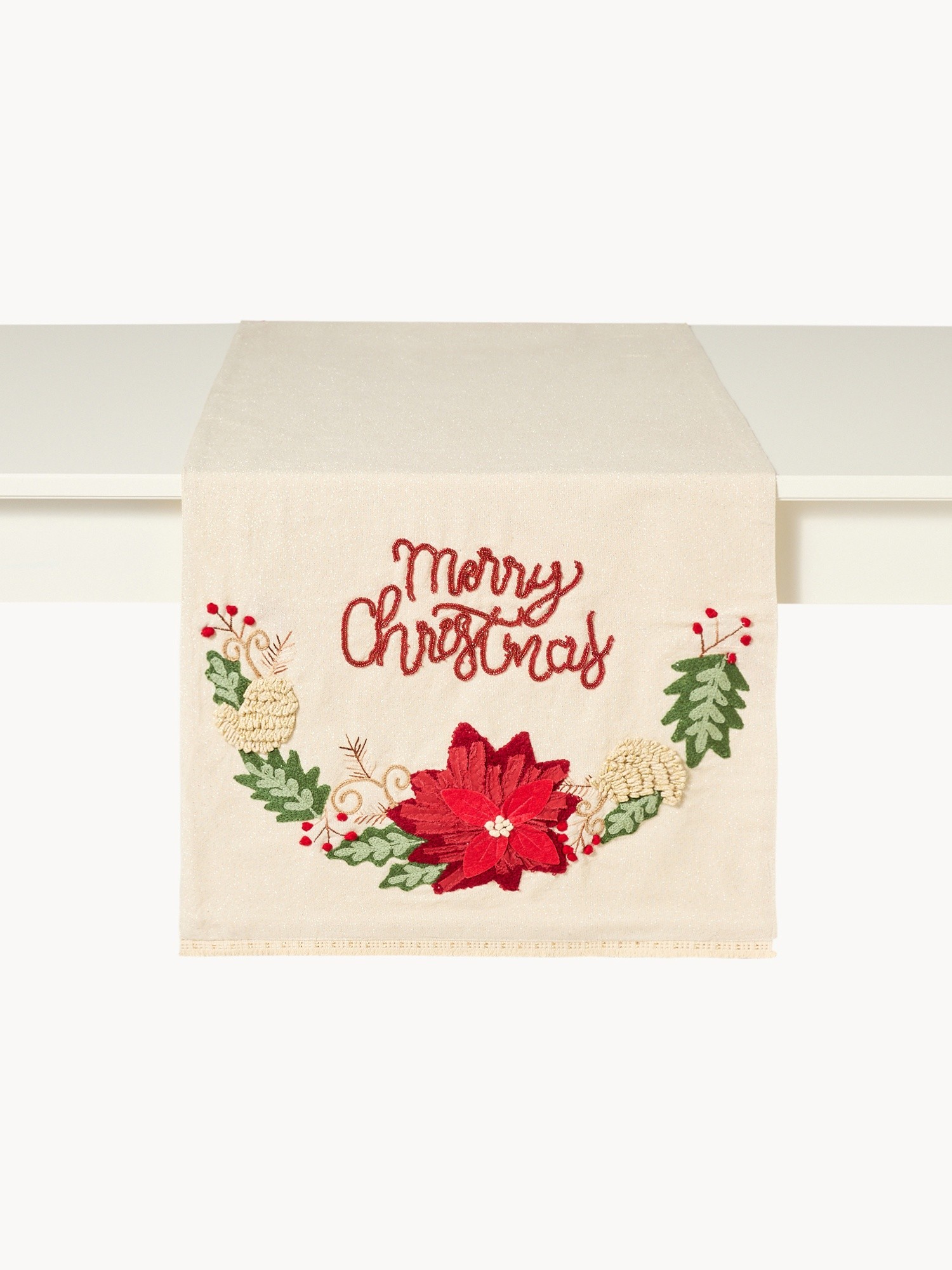 Embroidered pure cotton and lurex table runner, Multicolor, large image number 1