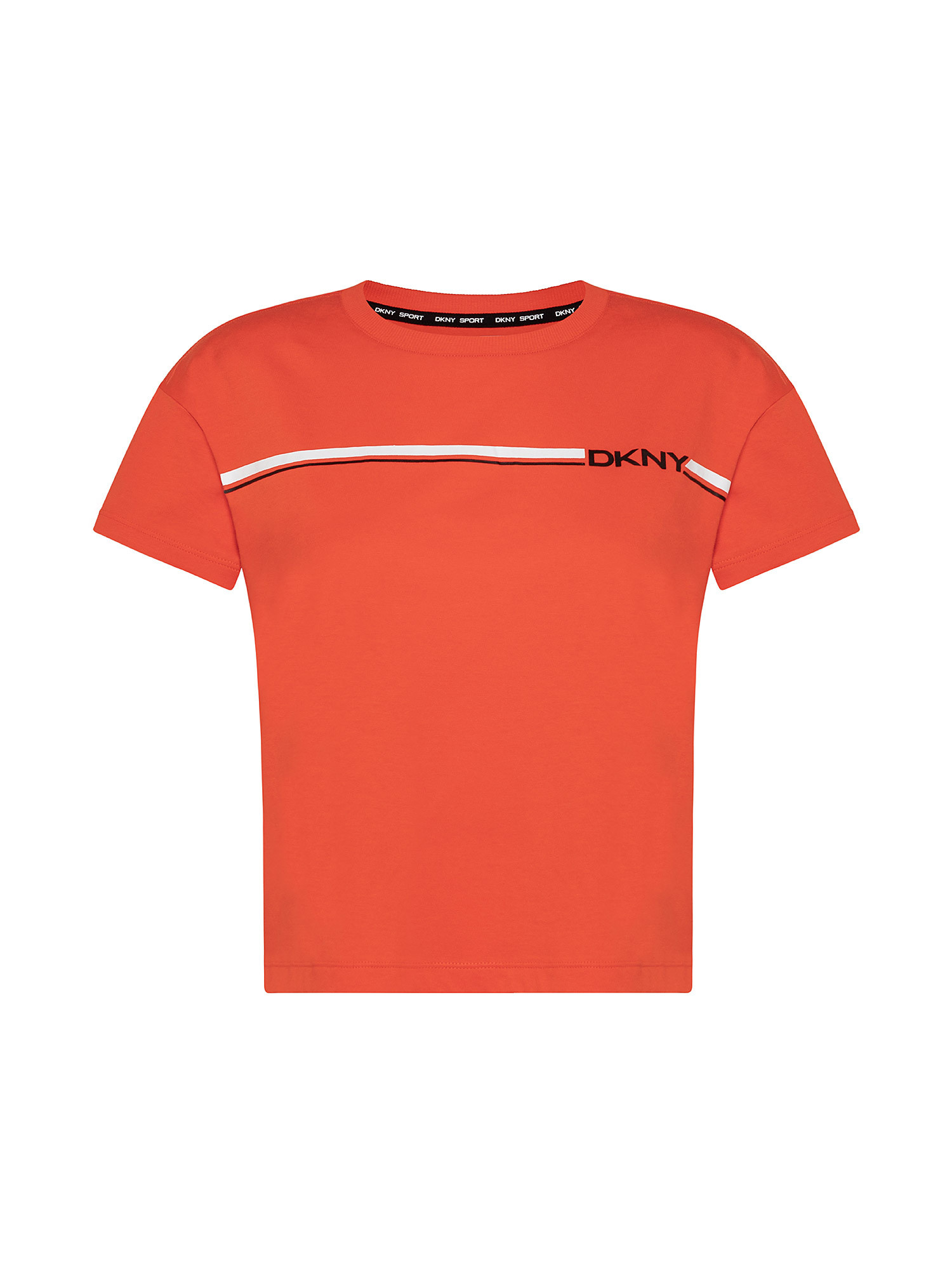 T-shirt boxy e corta "cropped" con logo striped, Arancione, large image number 0