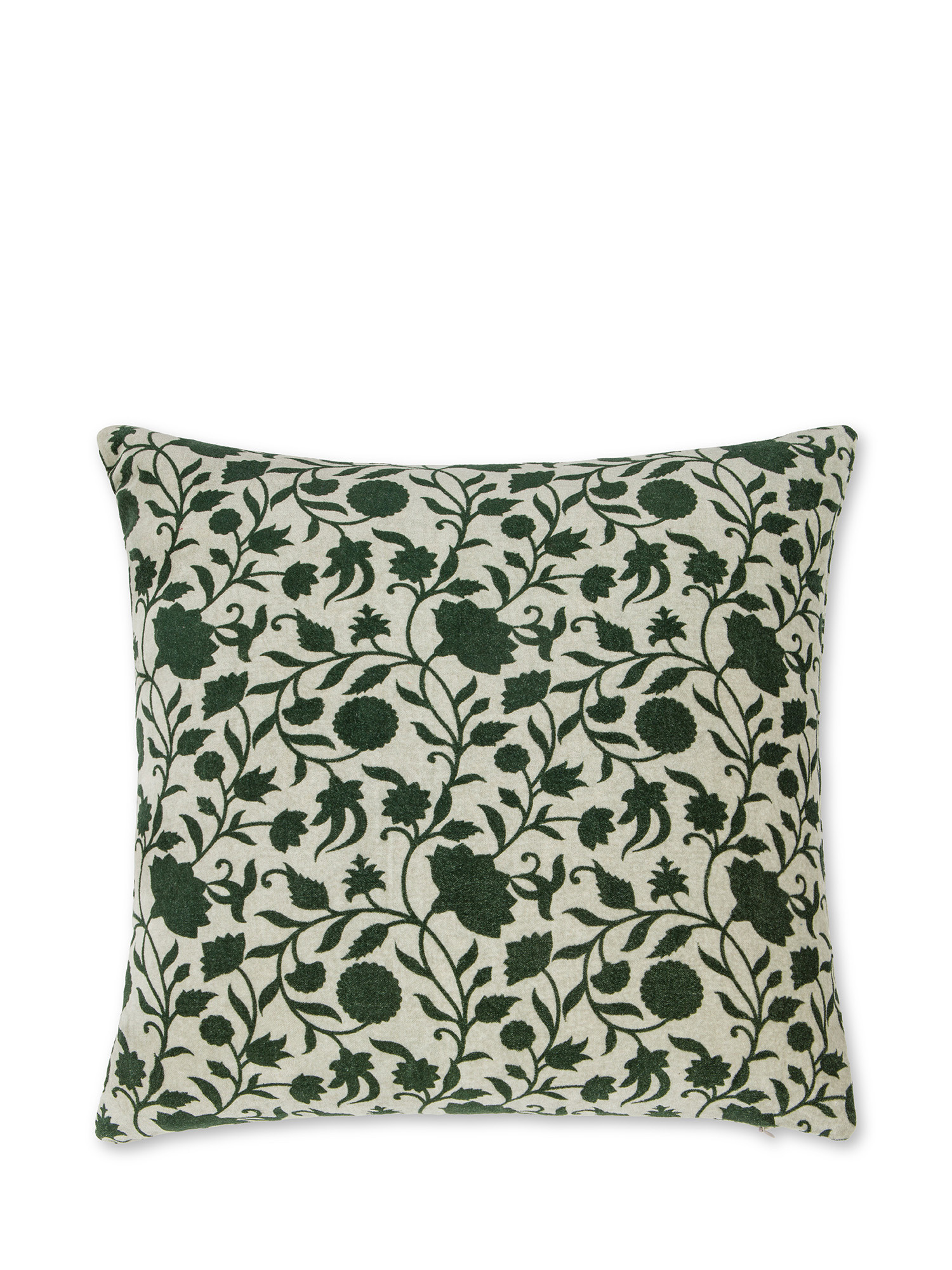 Printed velvet cushion with flower motif 45X45cm, Green, large image number 1