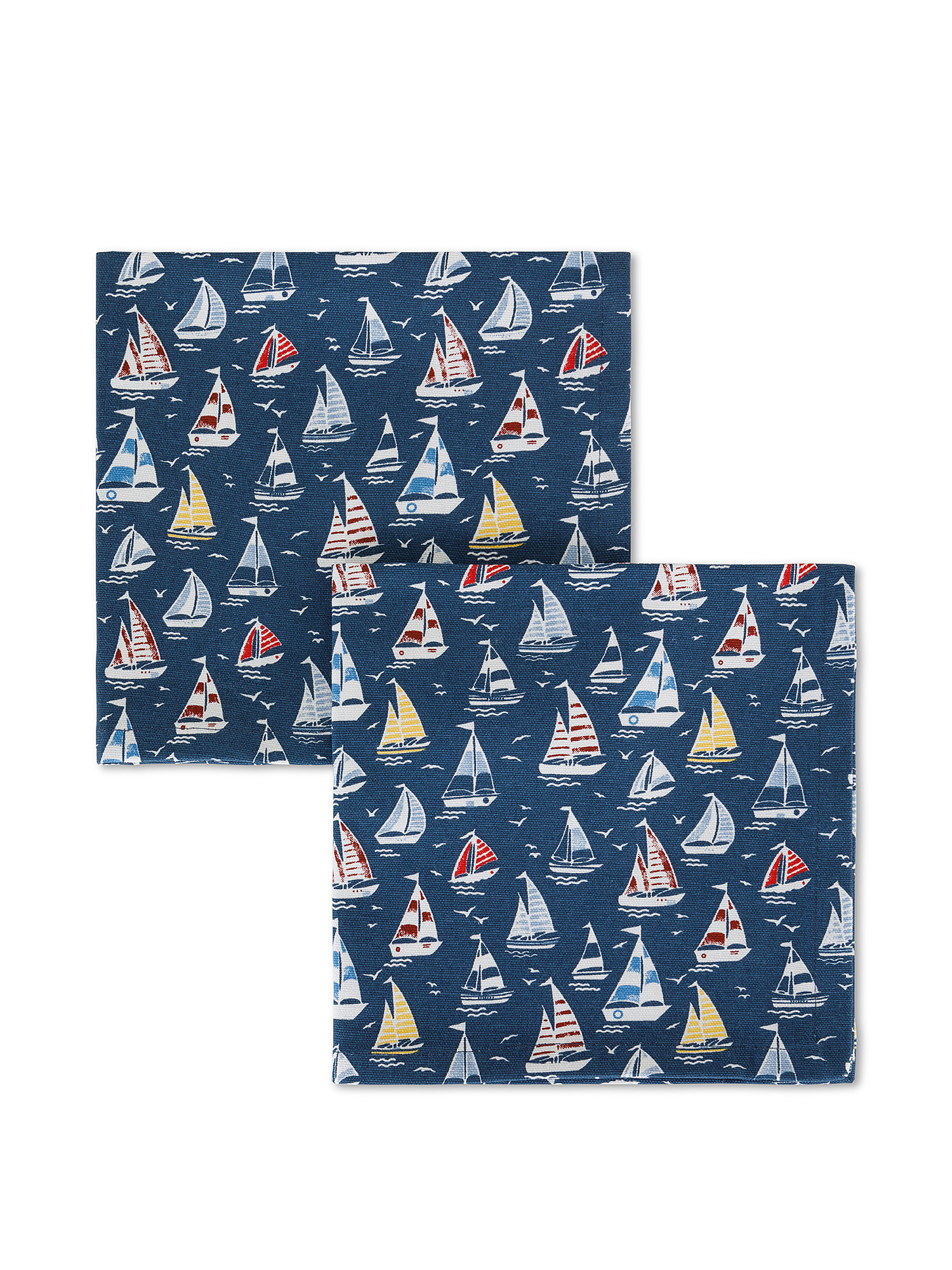 Set of 2 100% cotton napkins with sail print, Blue, large image number 0
