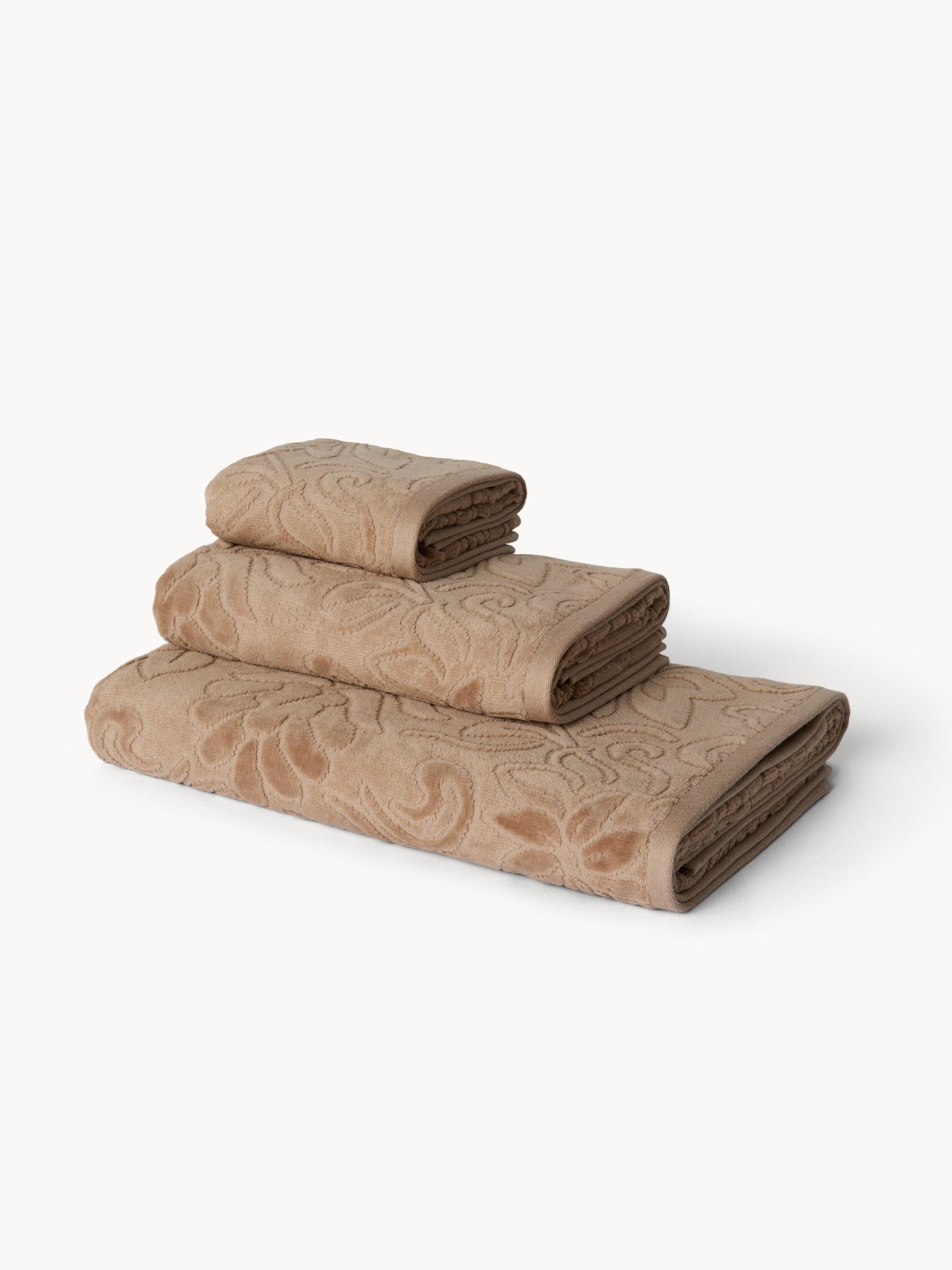 Floral Print Towel in Pure Cotton Velour - Discounted Price, Beige, large image number 0
