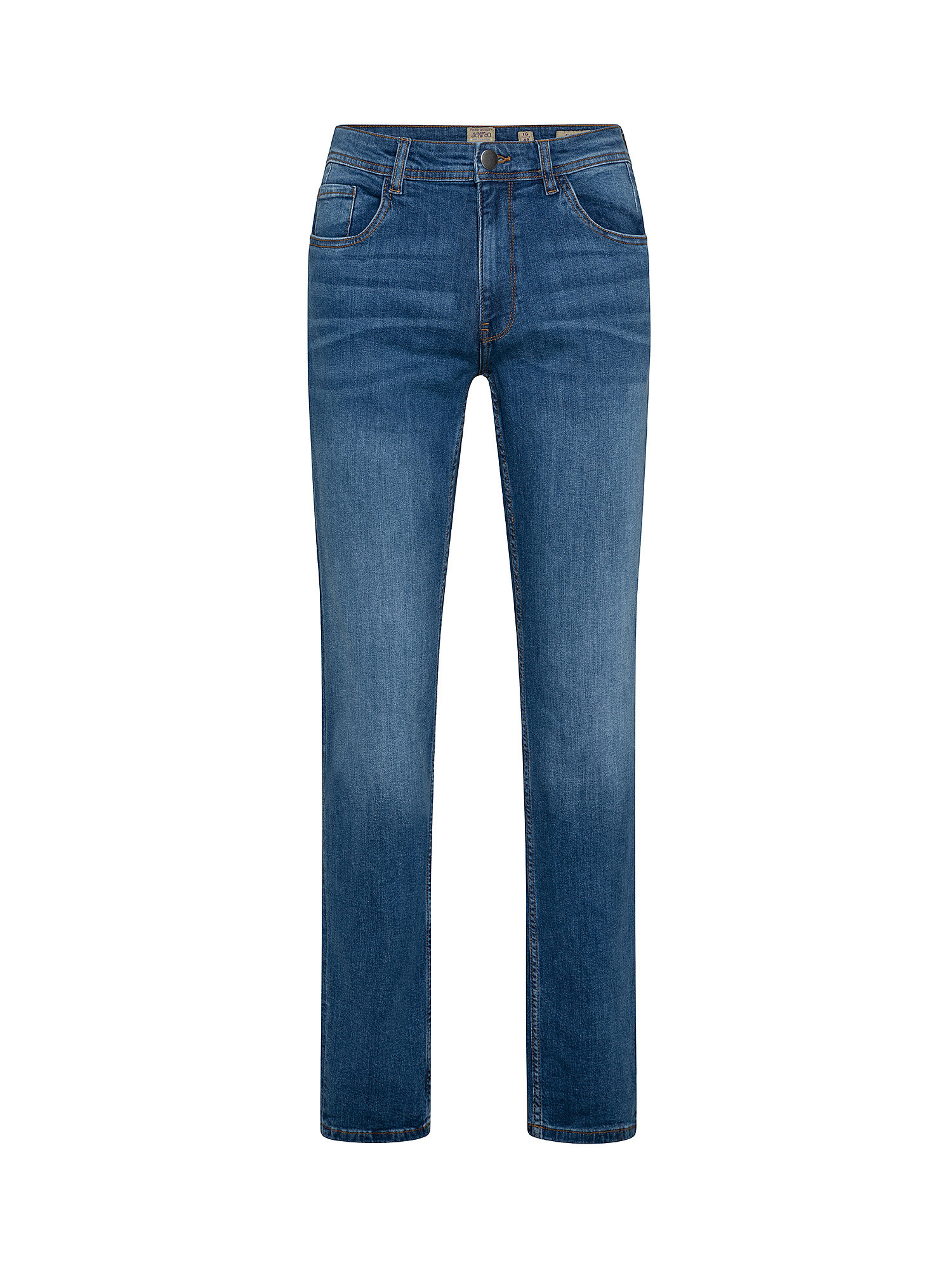 5-pocket slim stretch cotton jeans, Blue, large image number 0
