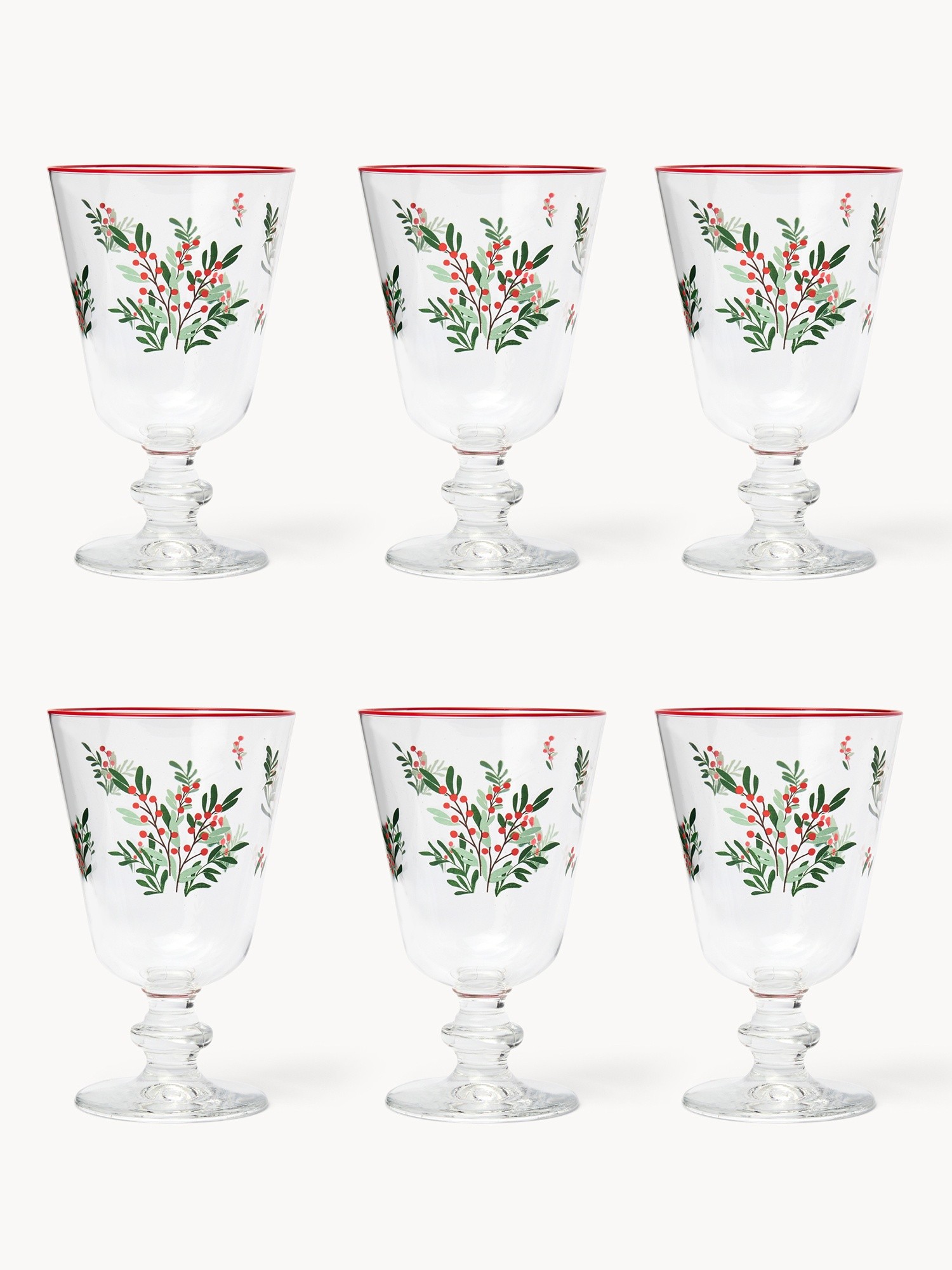 Set of 6 holly-patterned glasses, Transparent, large image number 0