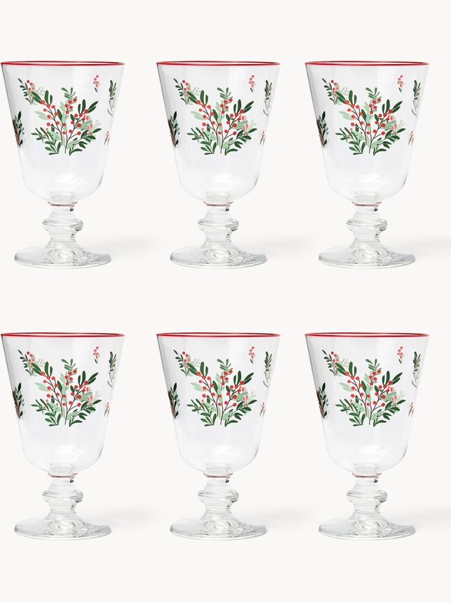 Set of 6 holly-patterned glasses