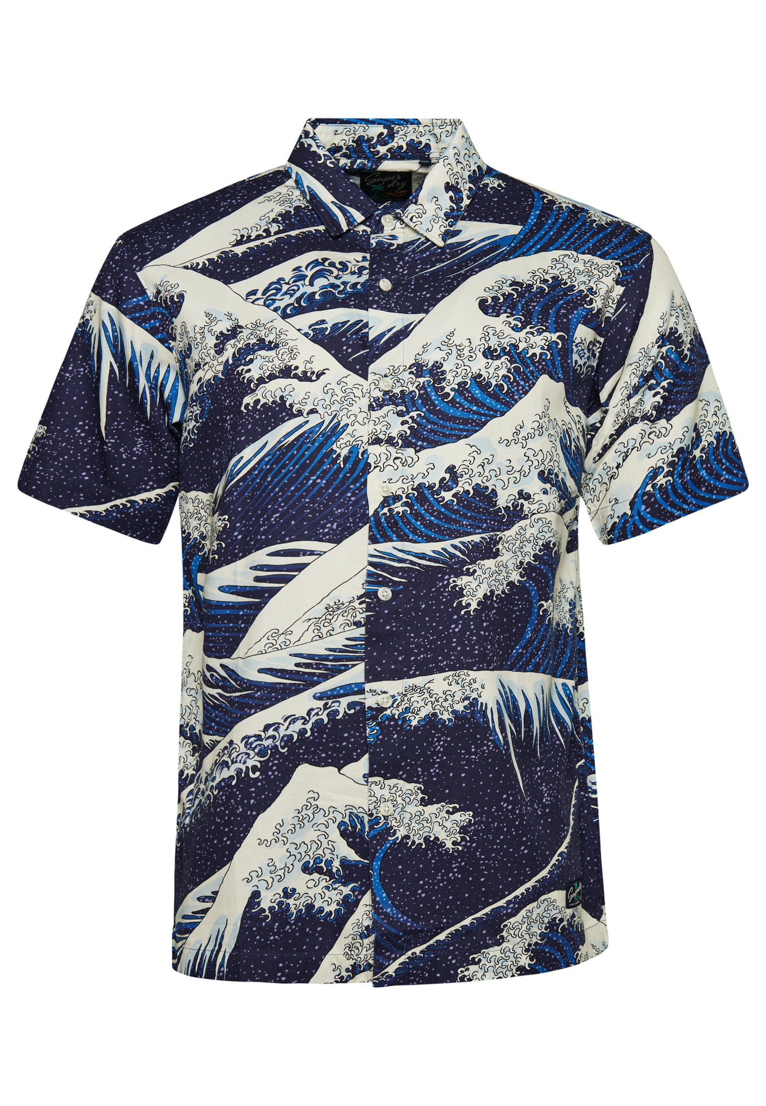 Superdry - Camicia a manica corta con stampa onde marine, Blu, large image number 0