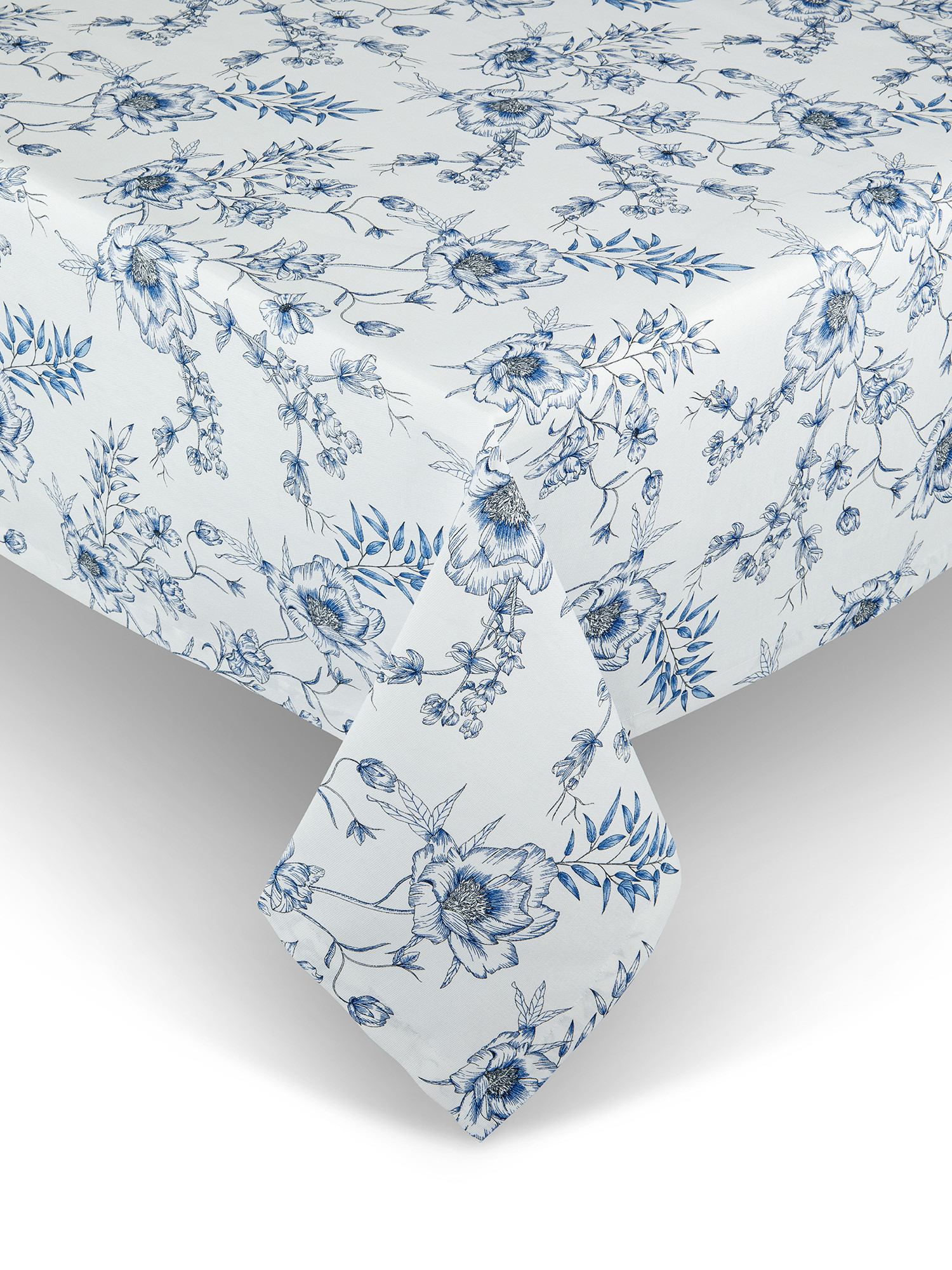 Tovaglia puro cotone stampa floreale, Azzurro, large