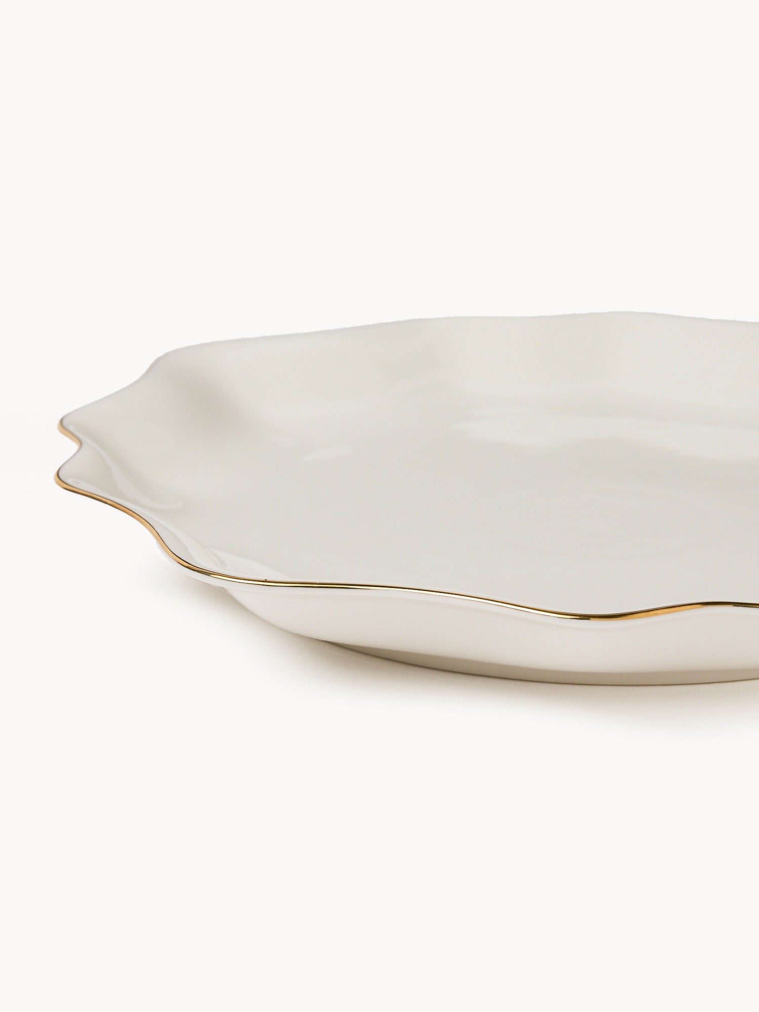 Porcelain serving platter with gold rim, White/Gold, large image number 1