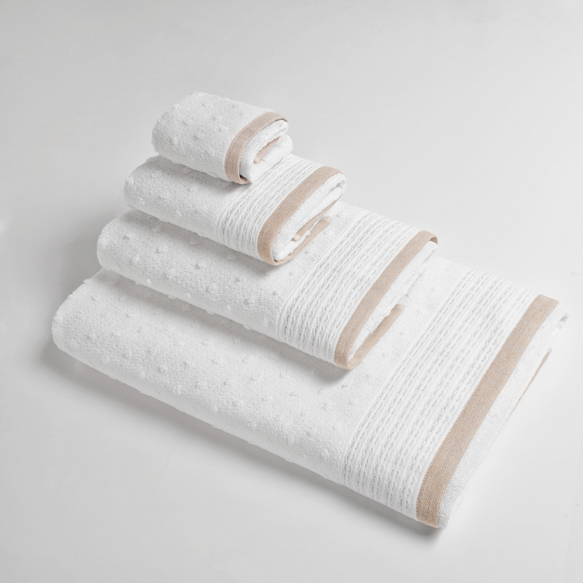 Asciugamano con lavorazione dots a rilievo Portofino, Bianco/Beige, large image number 0