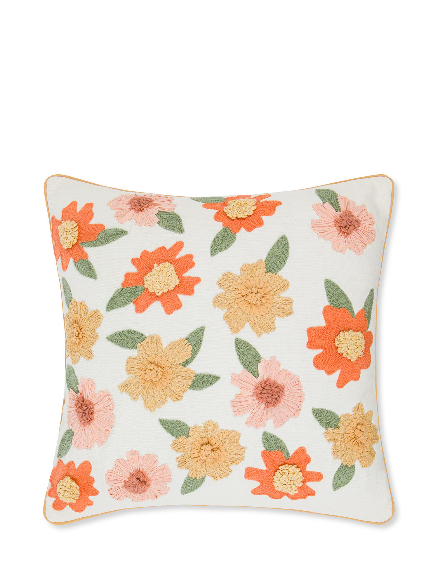 Embroidered cushion with flowers motif 45x45cm, White, large image number 0