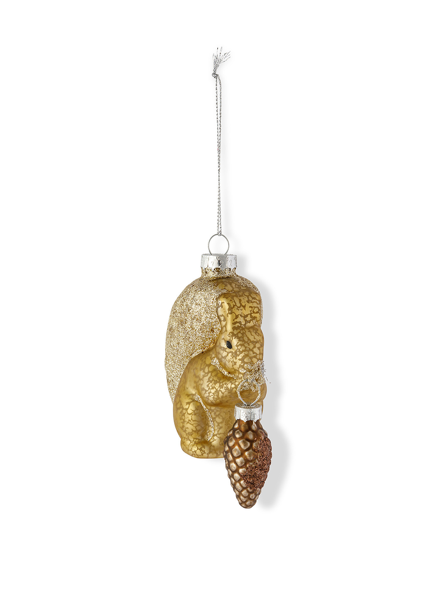 Hand-decorated glass squirrel tree decoration, Gold, large image number 0