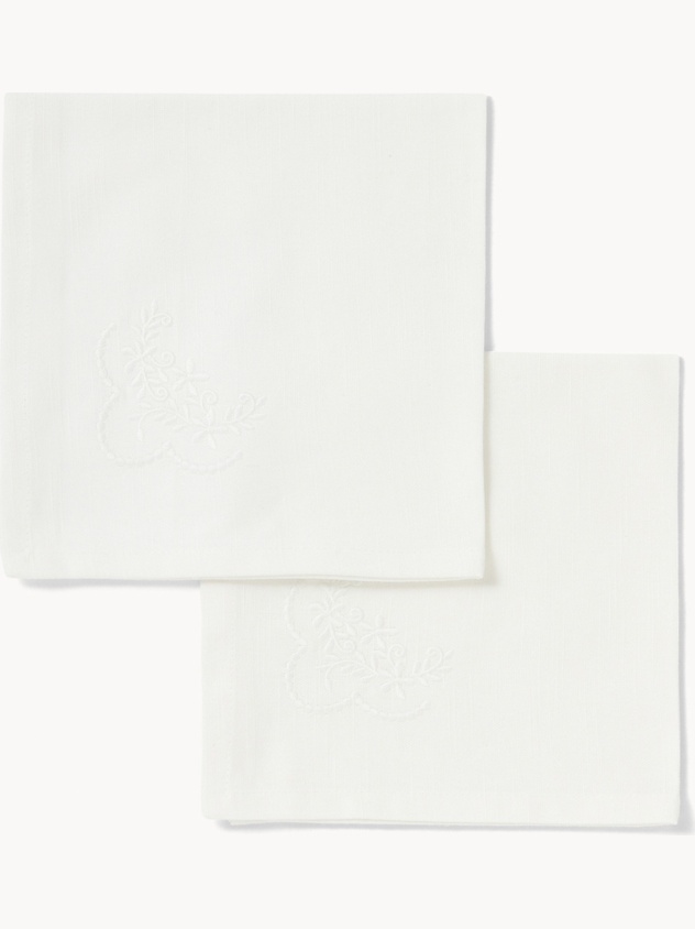 Set of 4 pure cotton napkins with floral embroidery - Discounted Price