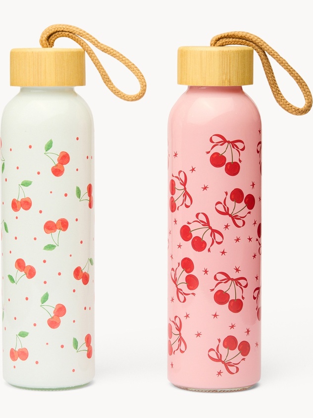 Borraccia in vetro motivo ciliegie - Prezzo di lancio