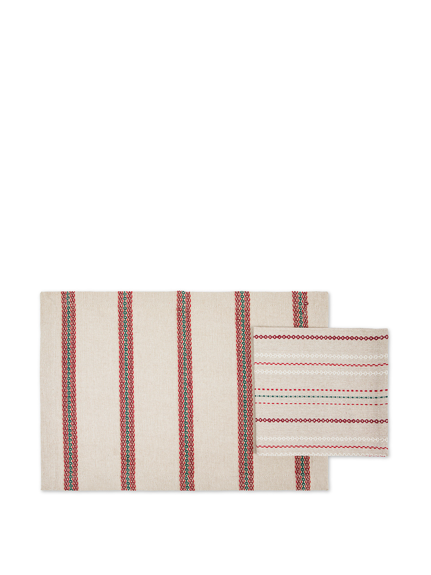 Geometric pattern cotton placemat and napkin set, Multicolor, large image number 0
