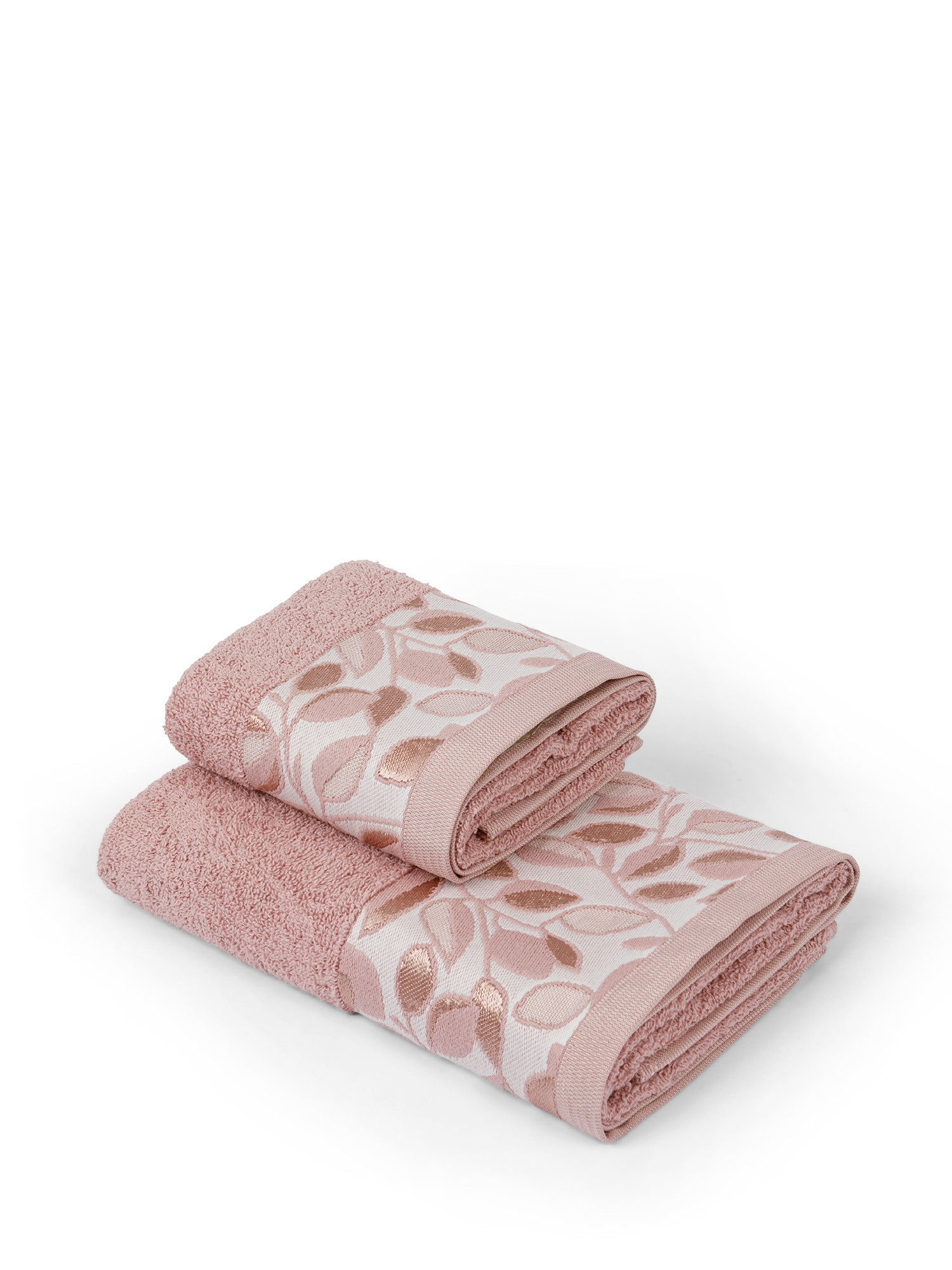 Asciugamano in spugna di puro cotone motivo foglie, Rosa, large image number 0