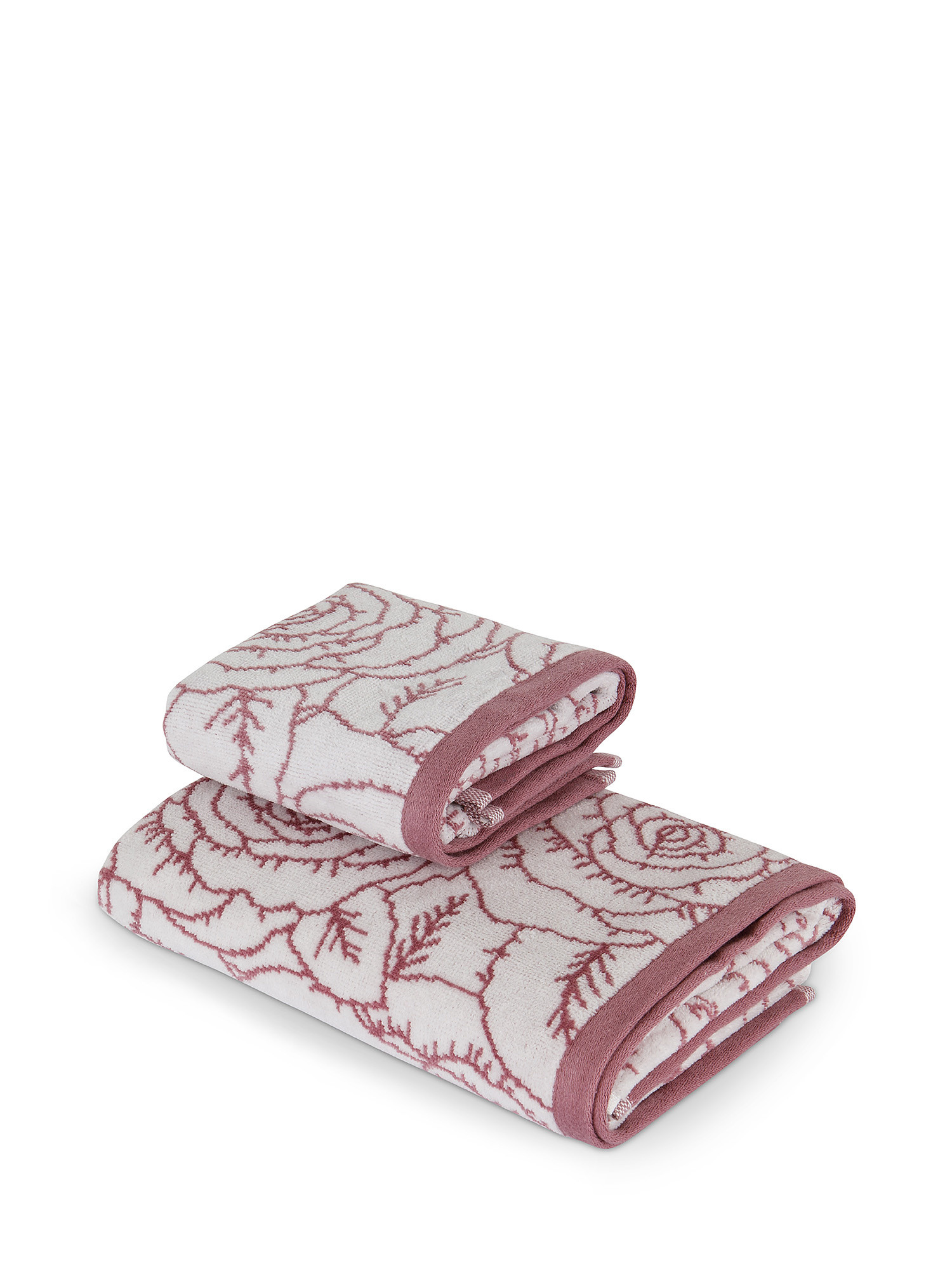 Cotton velor towel with roses motif, Dark Pink, large image number 0