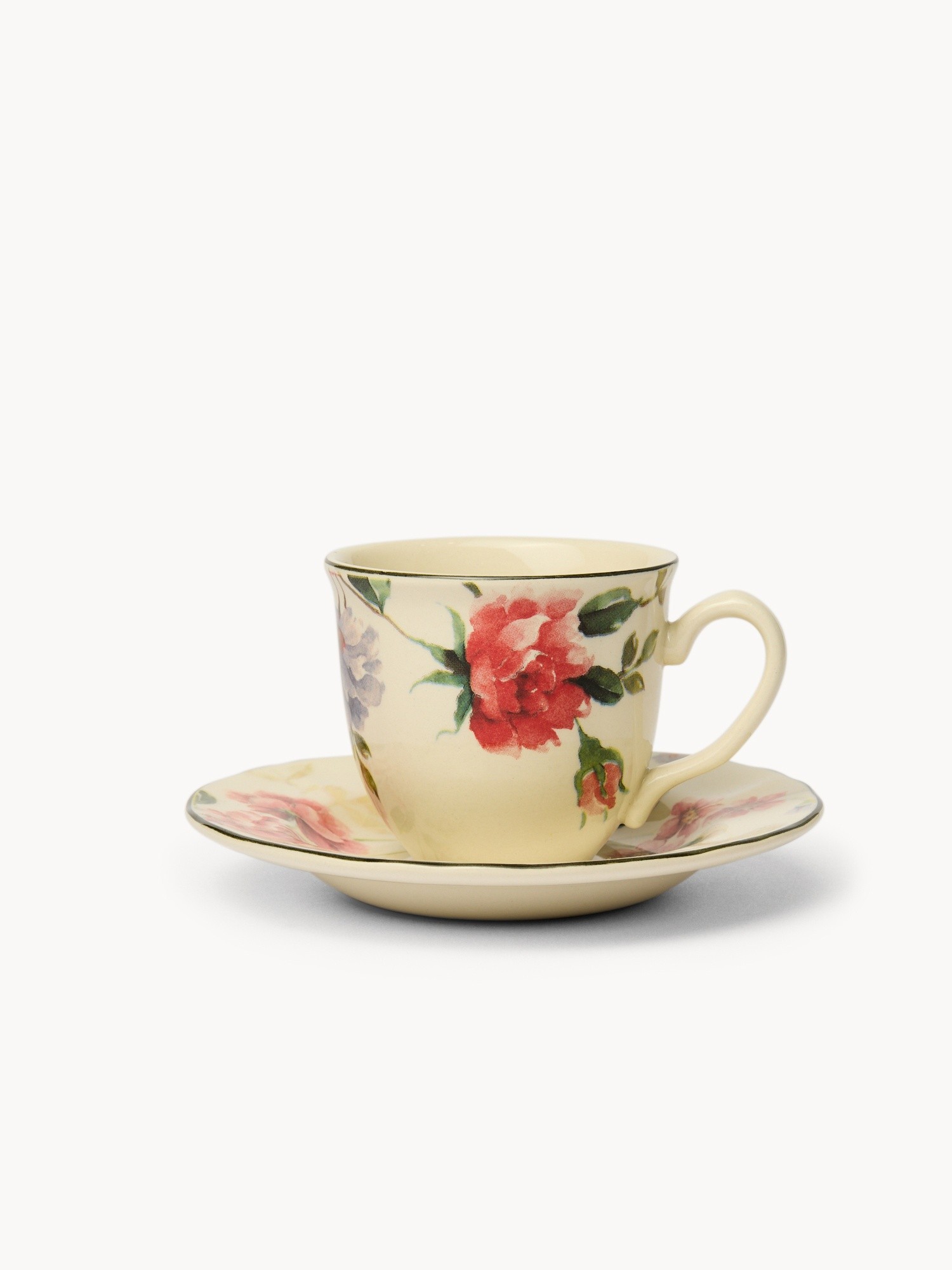 Floral-Motif Ceramic Teacup, Multicolor, large image number 0
