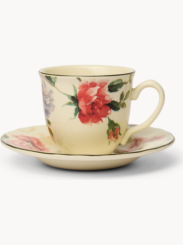 Floral-Motif Ceramic Teacup