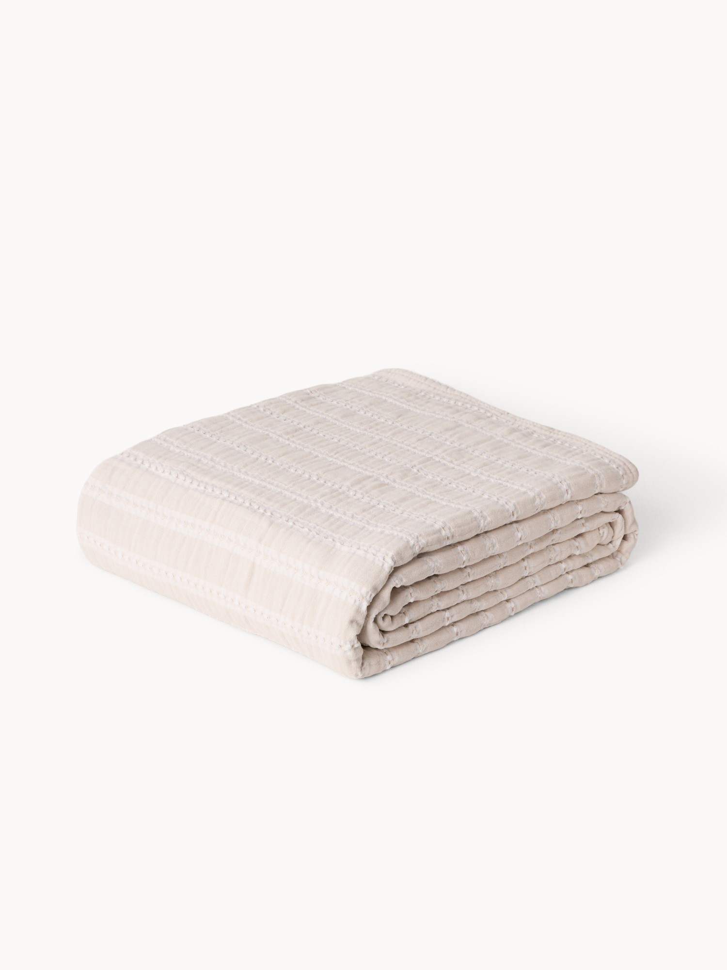 Copriletto in puro cotone motivo a righe, Beige, large image number 0