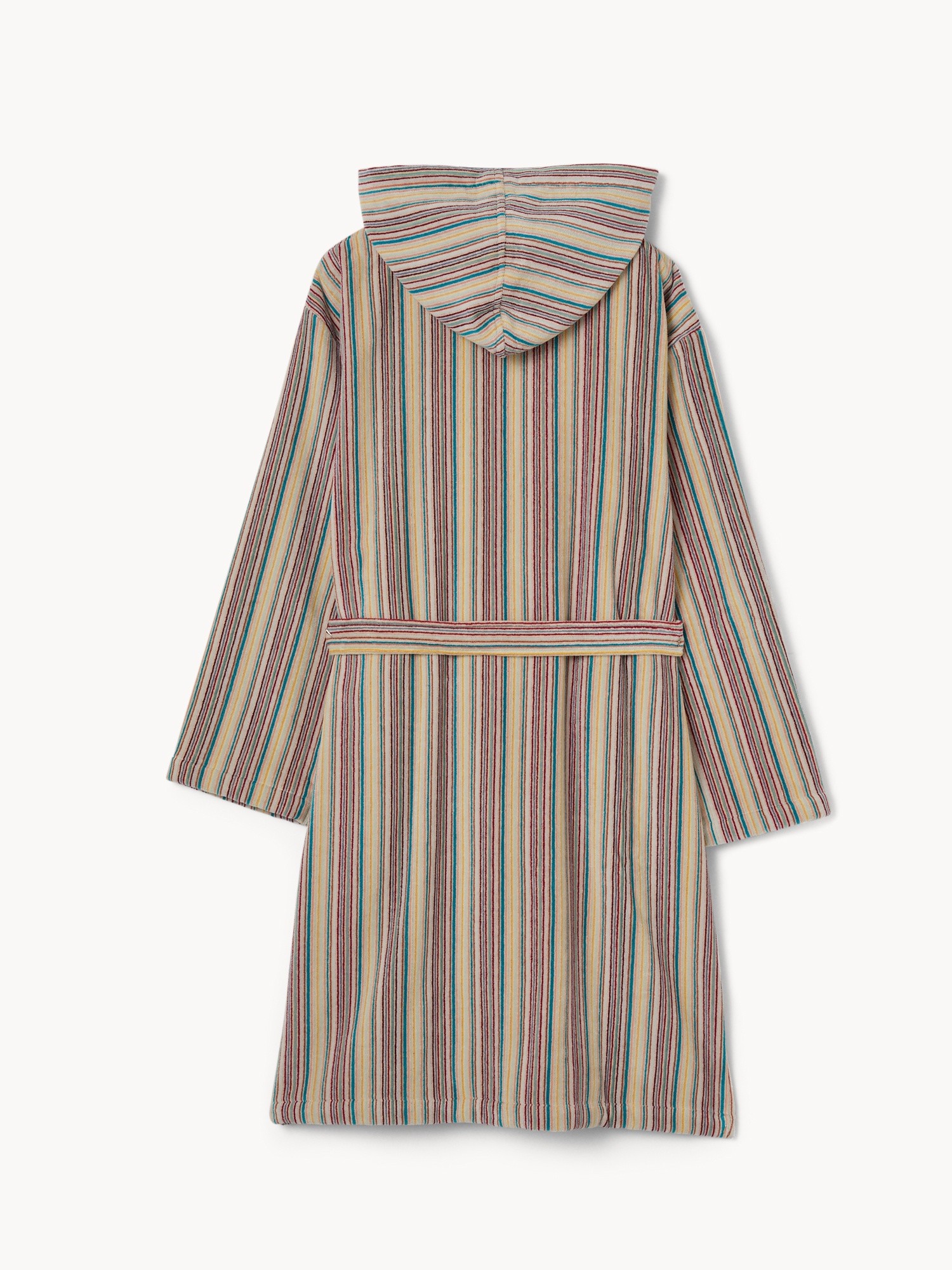 Pure cotton velour bathrobe with striped jacquard weave - Discounted price, Multicolor, large image number 1