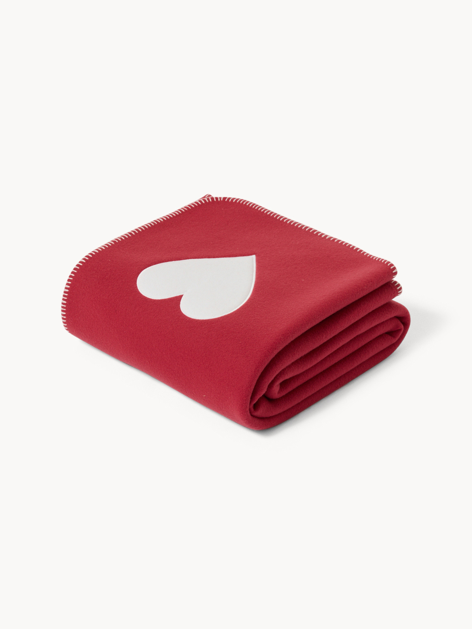 Plaid in pile con cuore, Rosso, large image number 0