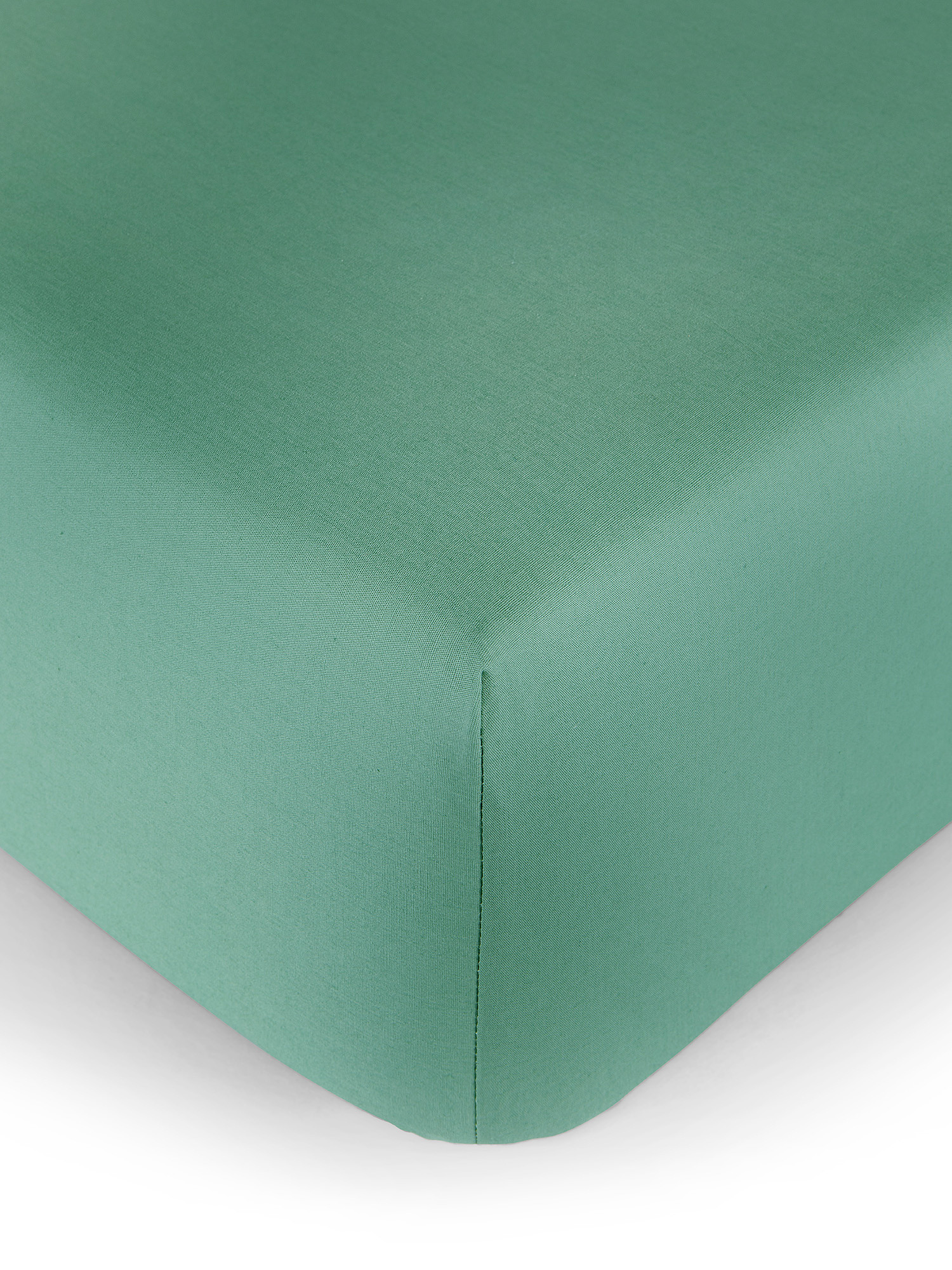 Solid color cotton percale fitted sheet, Green, large image number 0