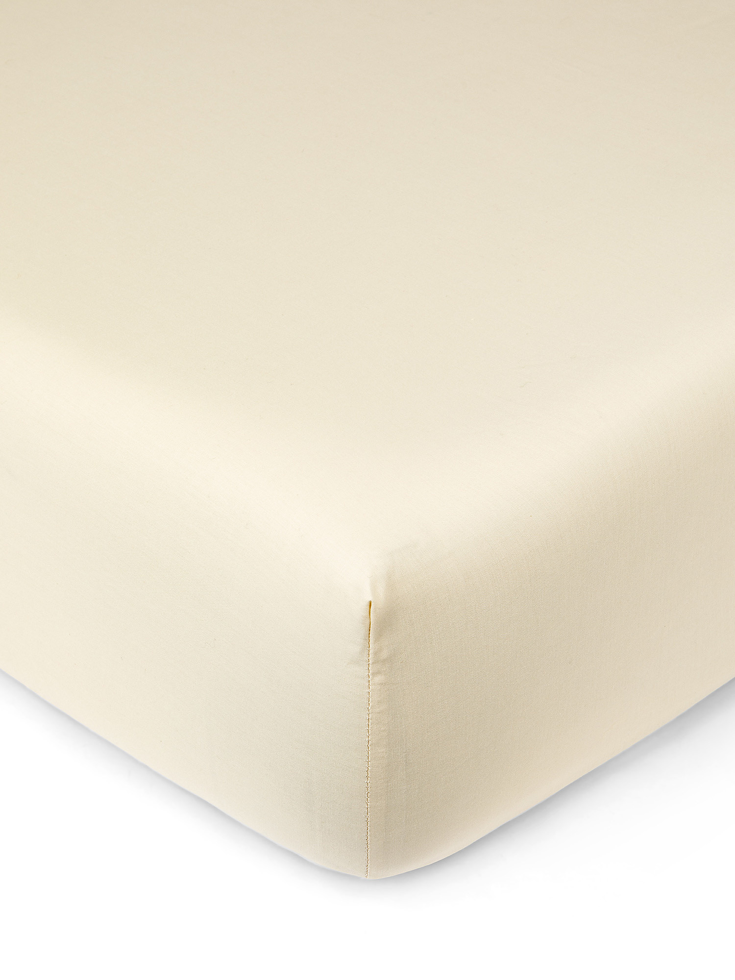 Solid color percale cotton fitted sheet, Beige, large image number 0