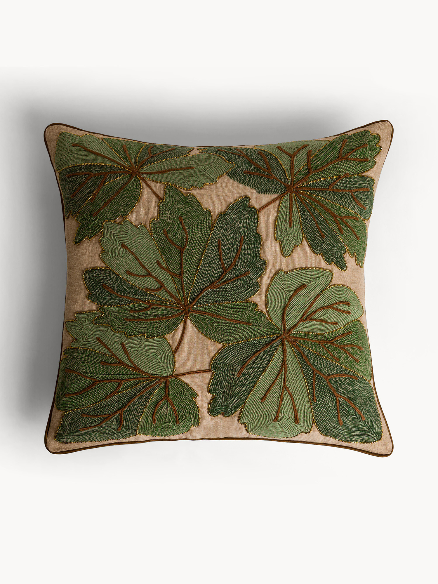 45x45 cm cotton cushion with pumpkin motif embroidery and beads, Green, large image number 0