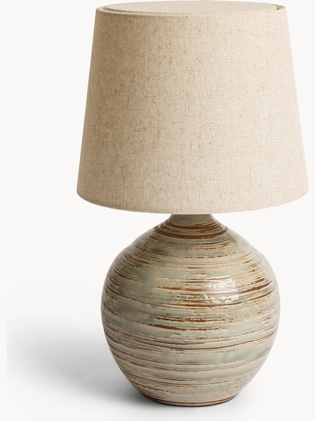 Cioko - lampada  da comodino con base in ceramica e paralume in tela