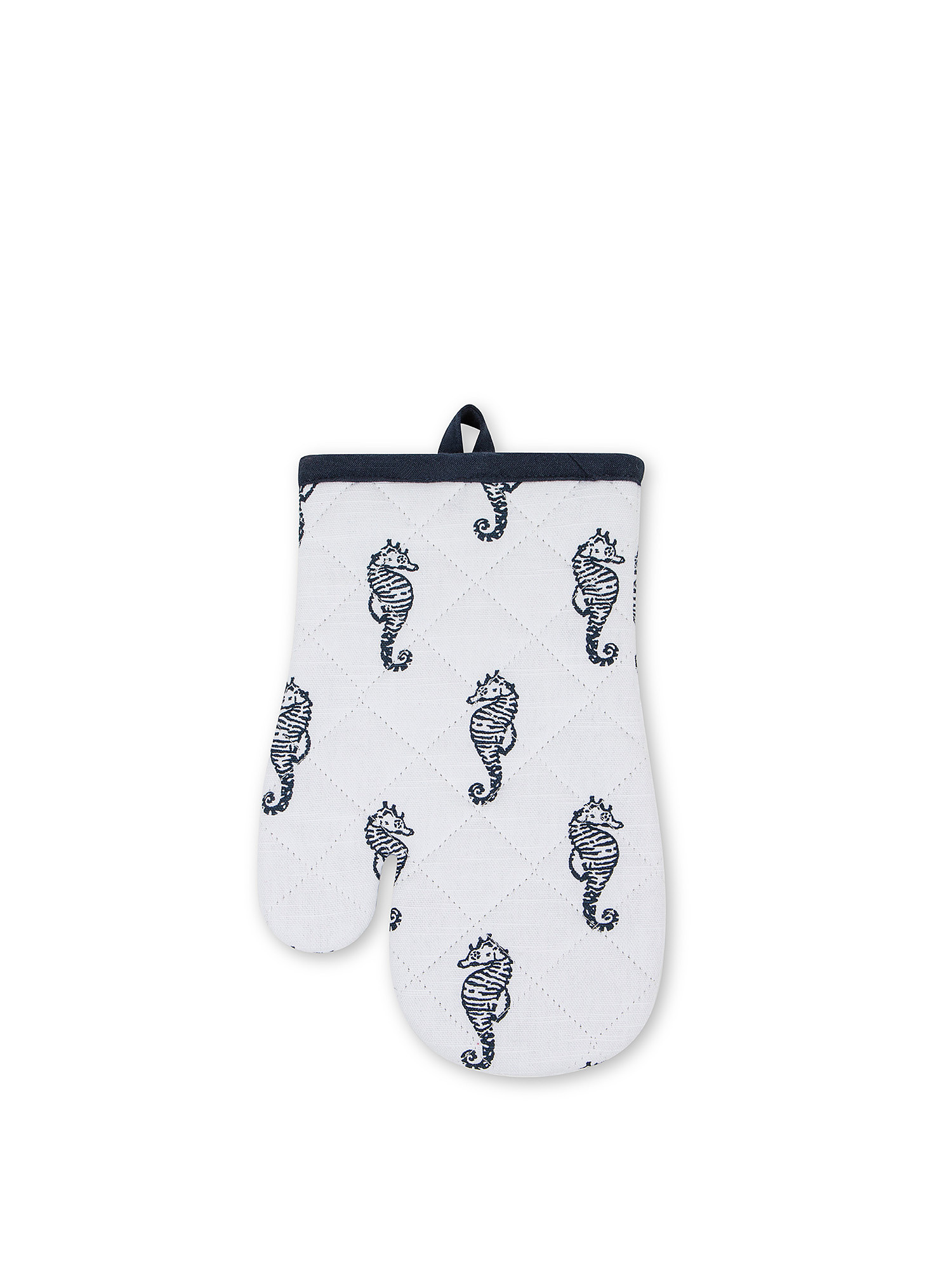 Cooking glove with seahorses in slub cotton., White / Blue, large image number 0