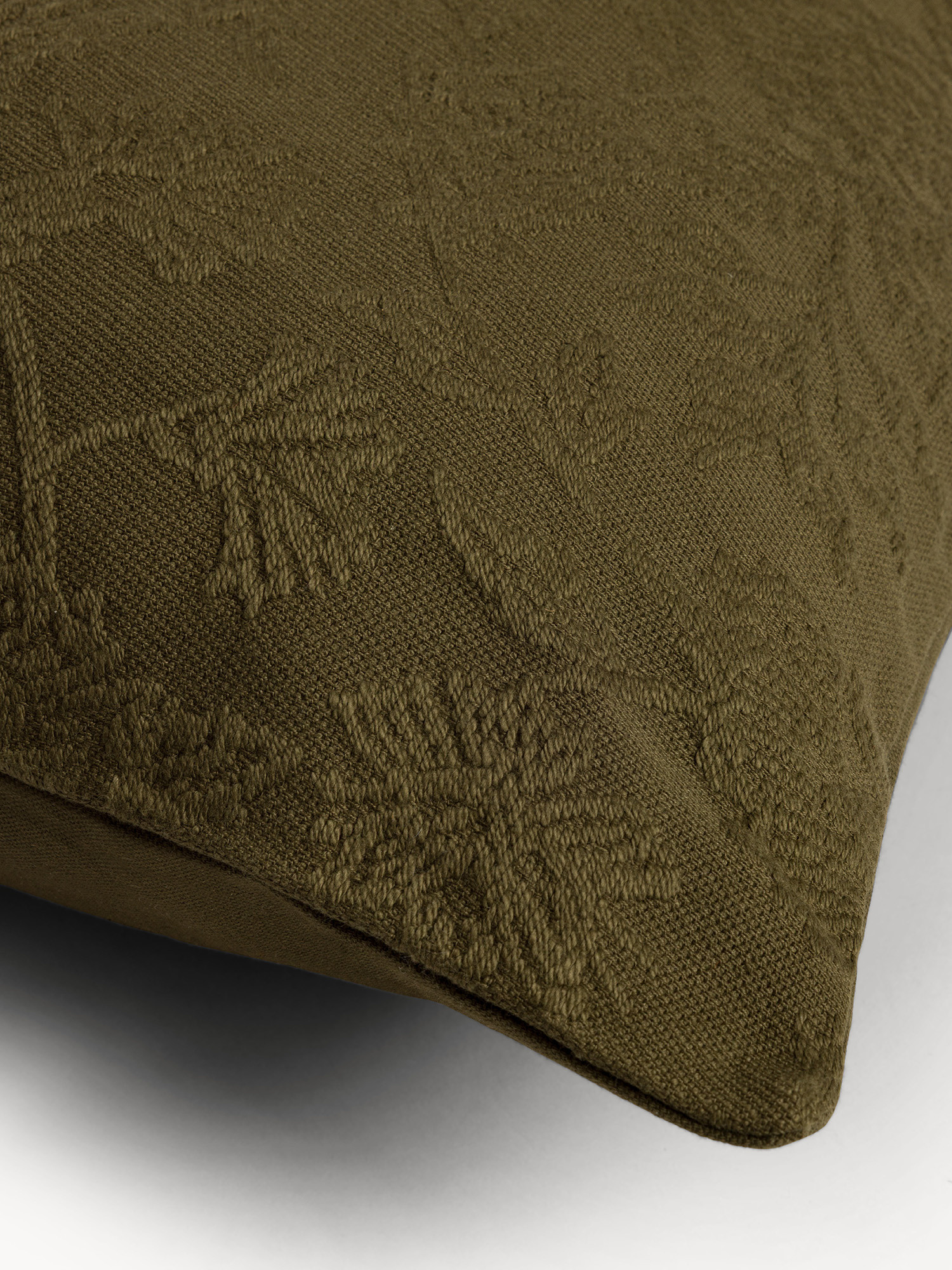 35x50 cm cushion in pure cotton jacquard with floral pattern, Olive Green, large image number 2