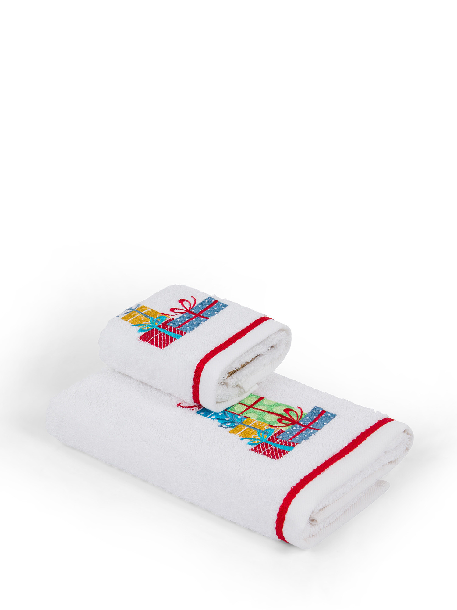 Set 2 asciugamani cotone ricamo doni, Bianco, large image number 0