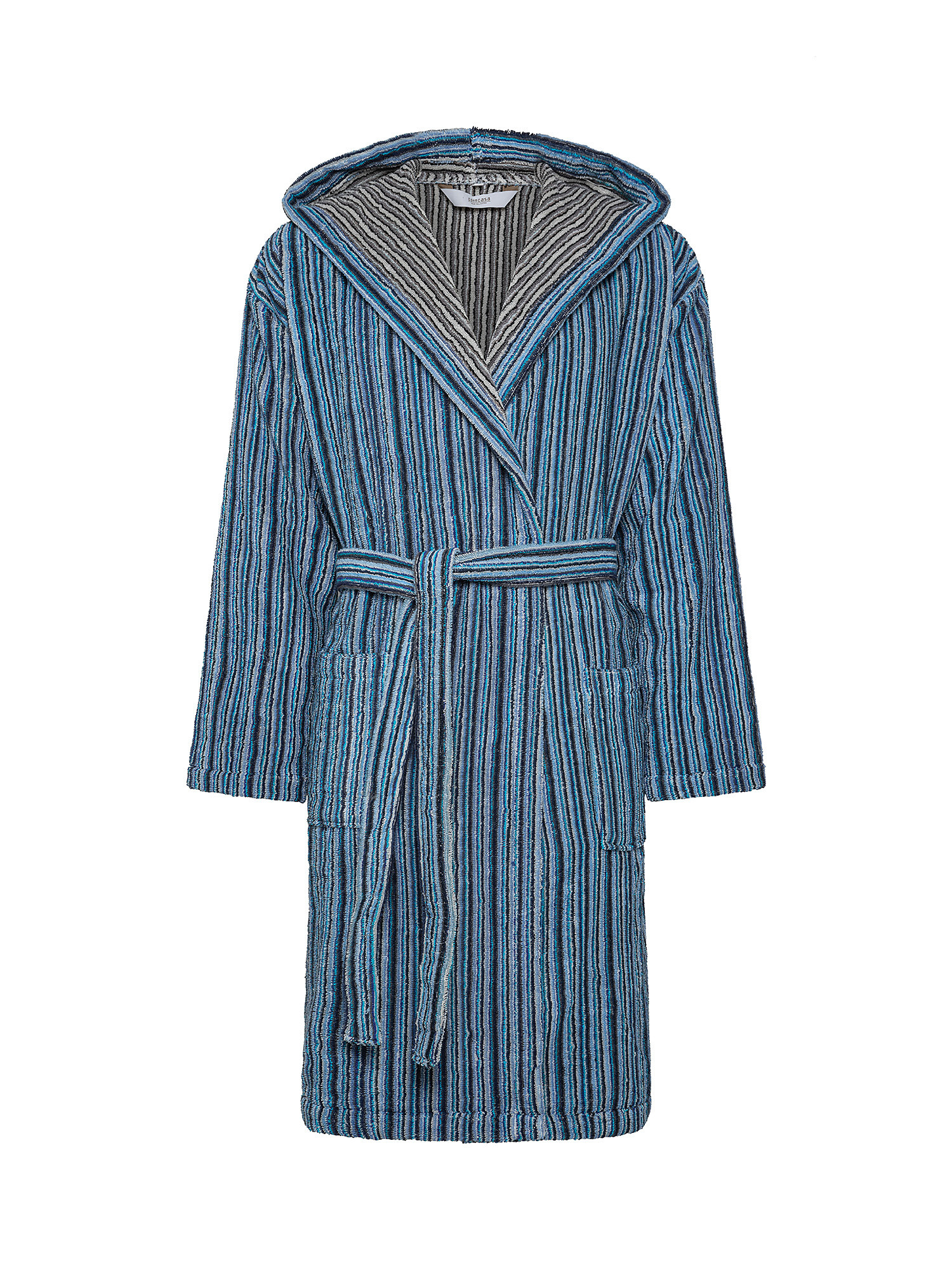 Striped cotton terry bathrobe, Blue, large image number 0