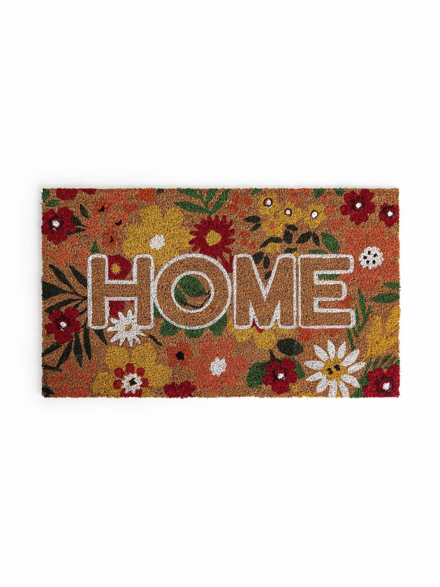 Zerbino con stampa fiori e scritta home, Beige, large image number 0