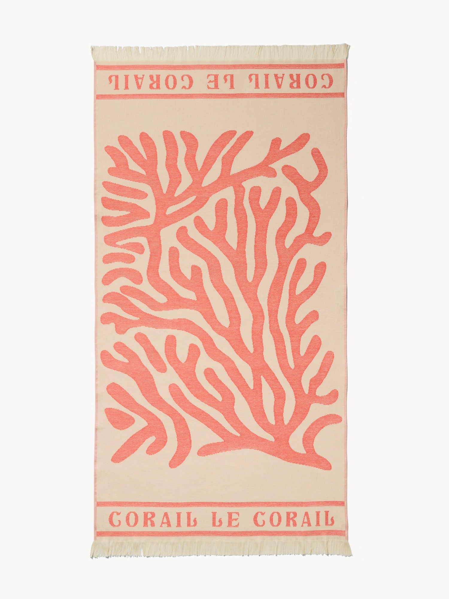 Fringed Cotton Hammam Beach Towel - Introductory Price, Bianco/Rosso, large image number 0