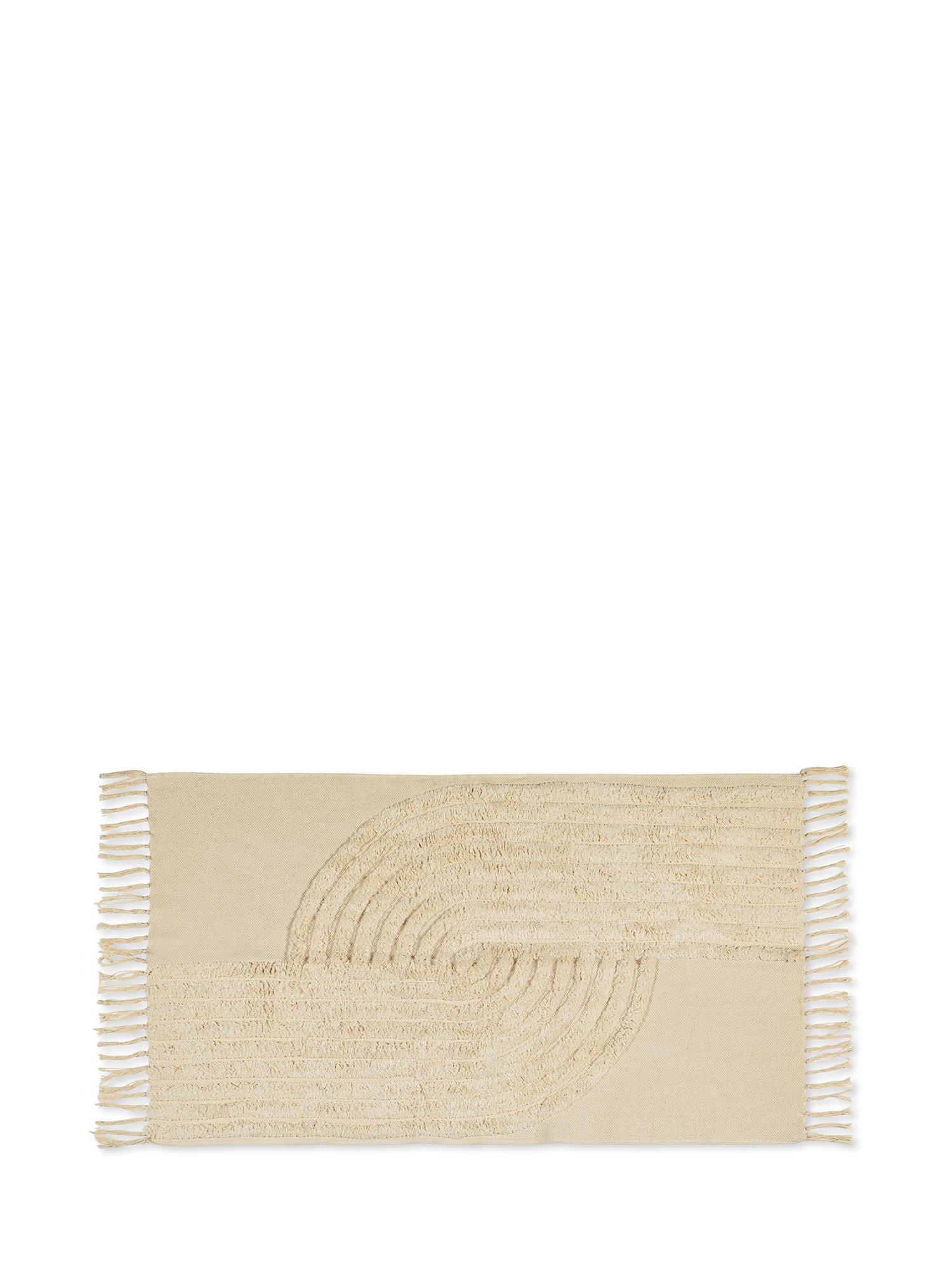 Tappeto cotone jacquard con frange e motivo a rilievo, Sabbia, large image number 0