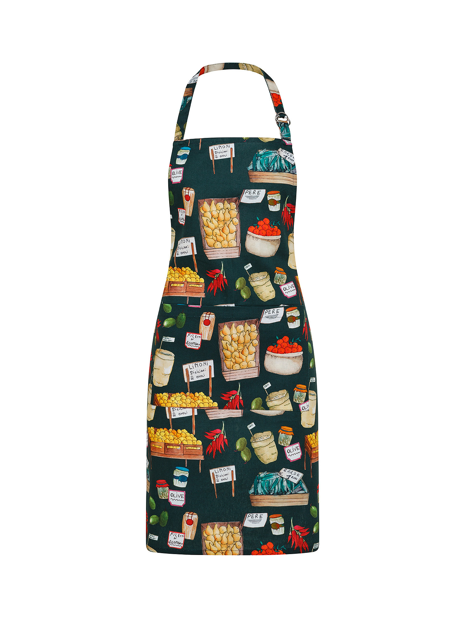 100% cotton kitchen apron with stalls print, Multicolor, large image number 0