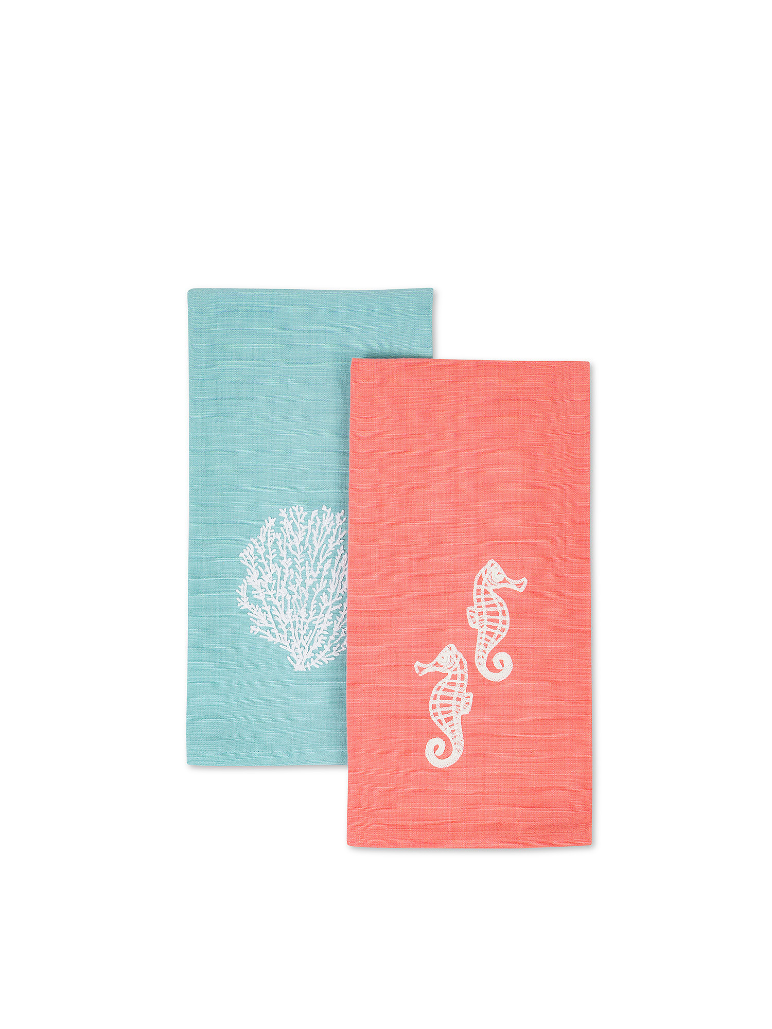 Set of 2 pure cotton tea towels with embroidery, Multicolor, large image number 0