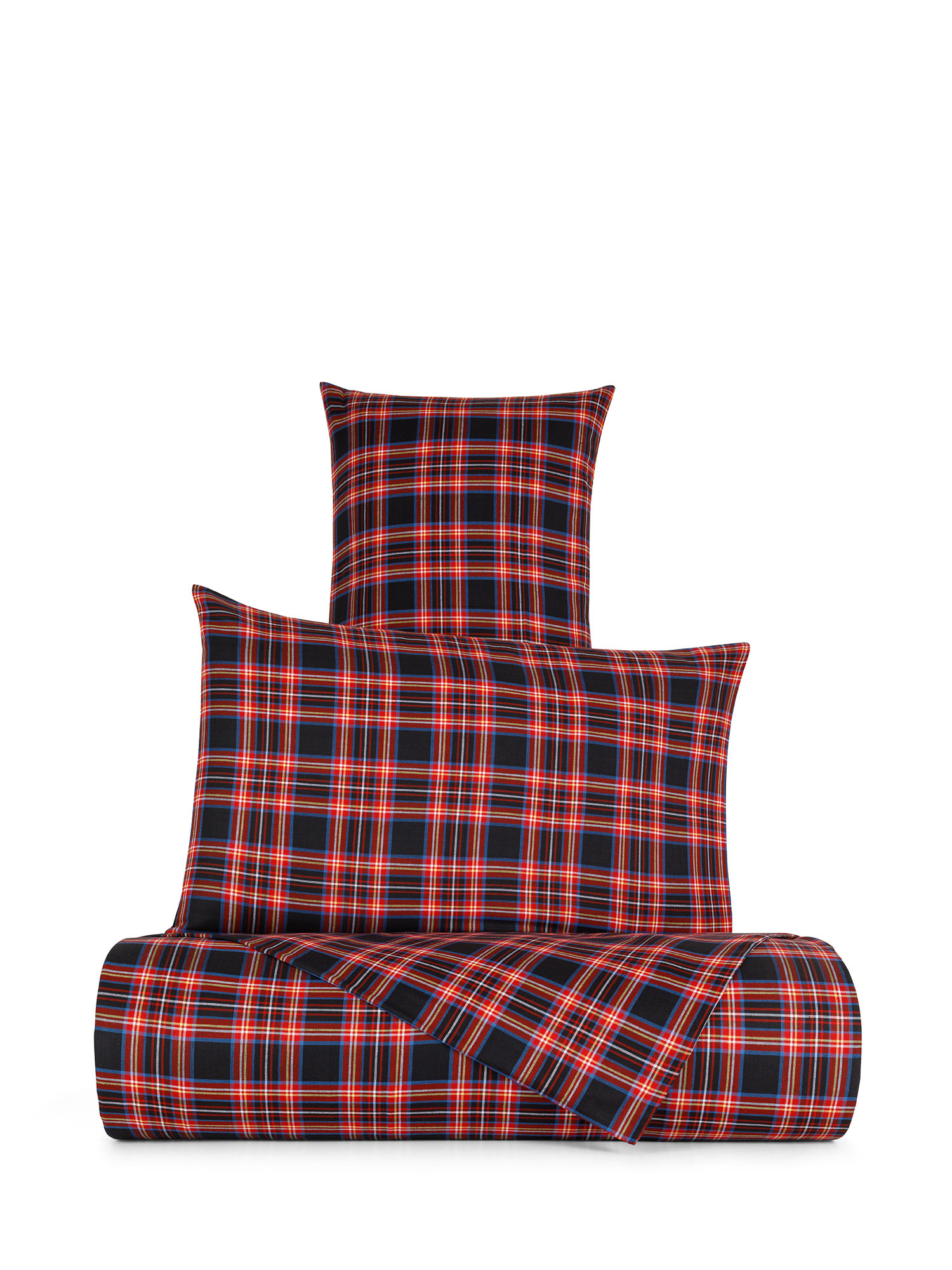 Warm tartan cotton pillowcase, Black, large image number 1