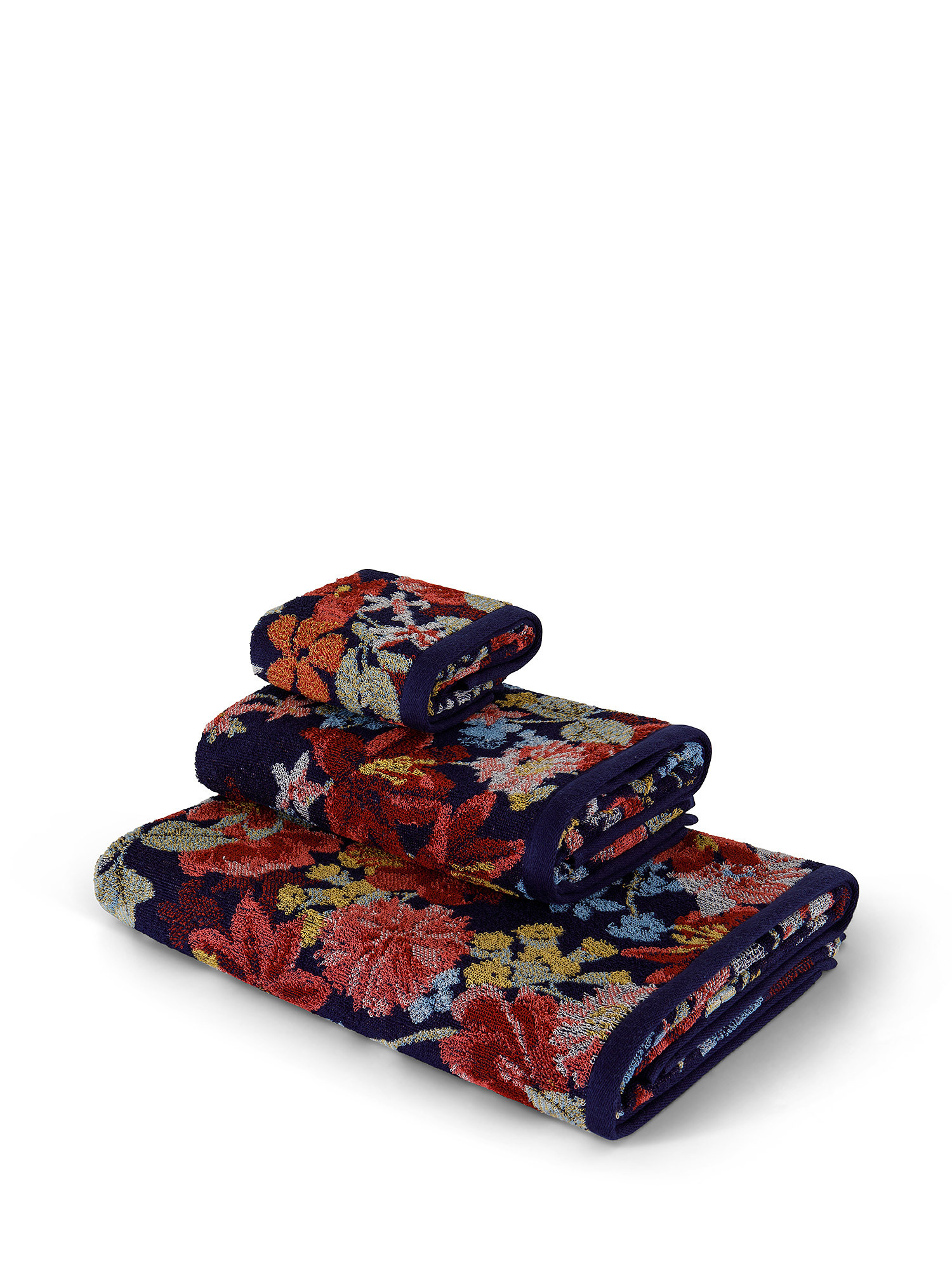 Asciugamano puro cotone tinto filo motivo floreale, Multicolor, large image number 0