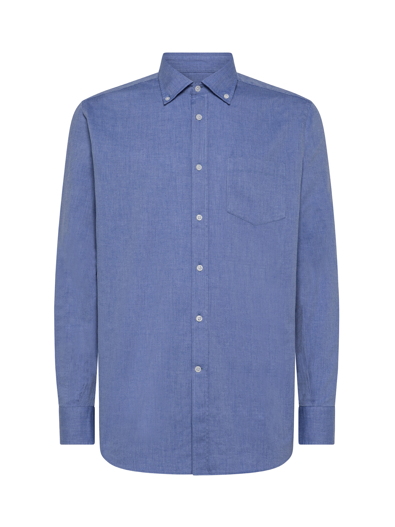 Camicia regular fit in morbida flanella di cotone organico, Azzurro, large image number 0