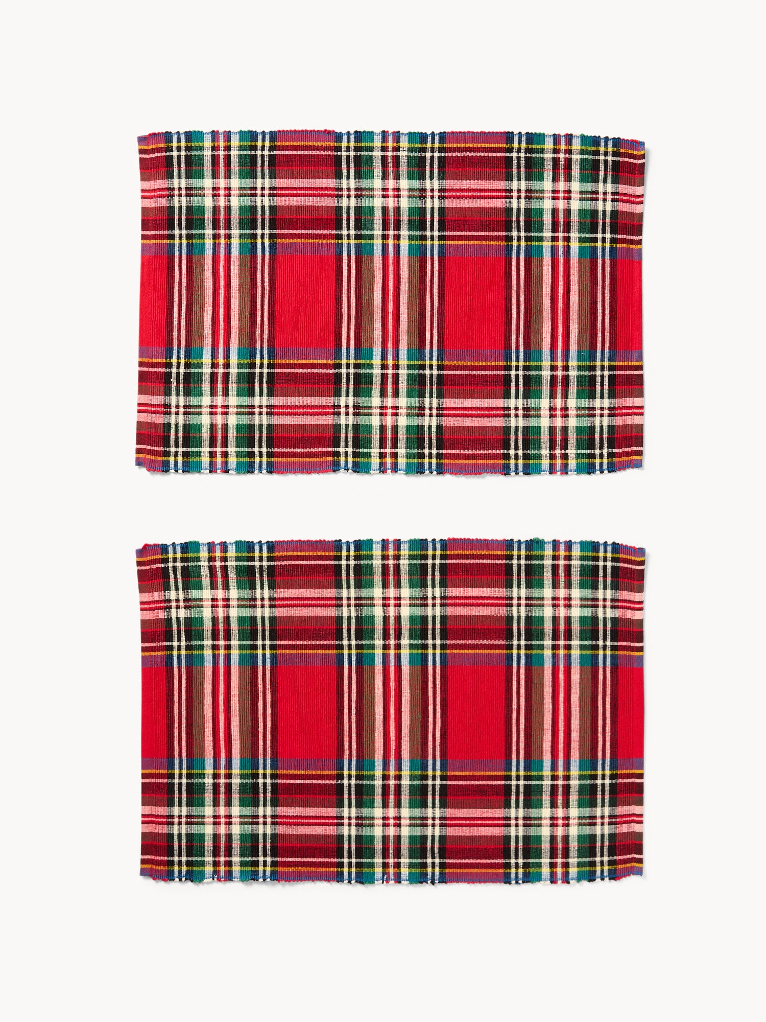 Set di 2 tovagliette tartan a costine in puro cotone tinto filo, Rosso, large image number 0