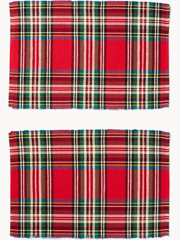 Set of 2 ribbed tartan placemats in pure yarn-dyed cotton