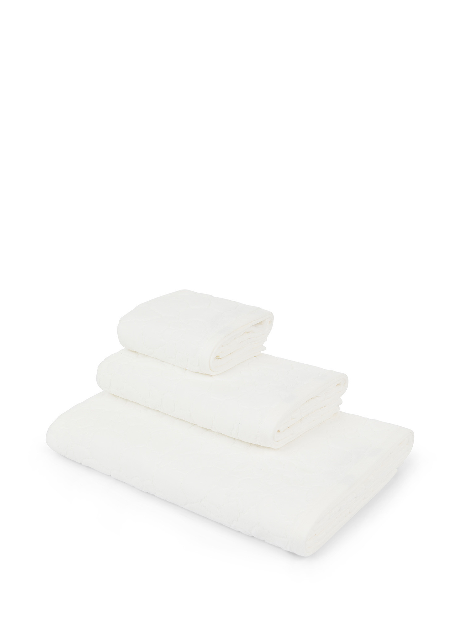 Asciugamano cotone velour motivo floreale a rilievo, Bianco, large image number 0