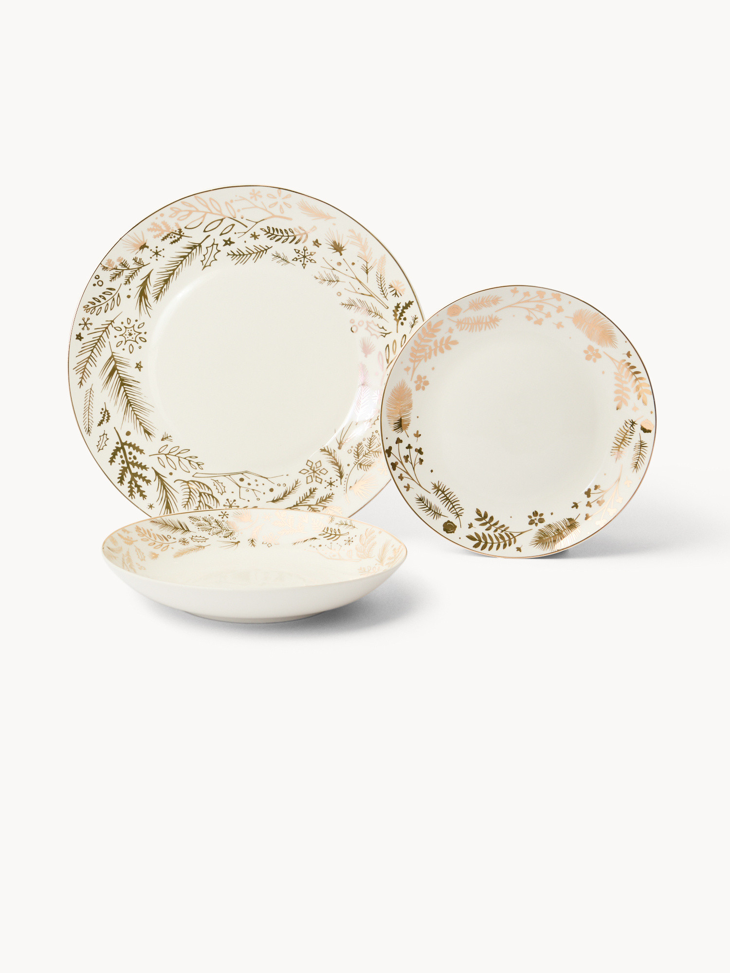 Set of 18 New Bone China plates with foliage decoration, White, large image number 0