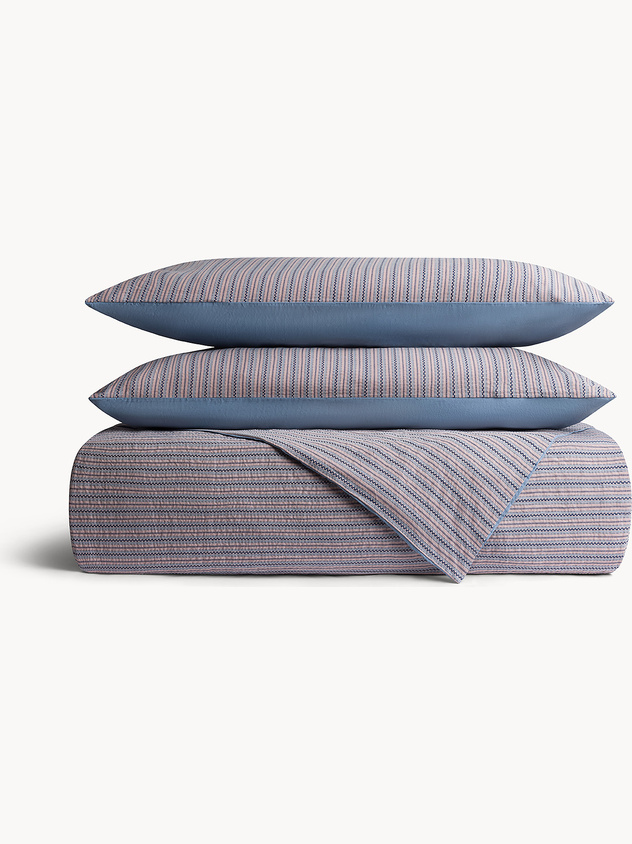 Washed cotton duvet cover with striped jacquard pattern