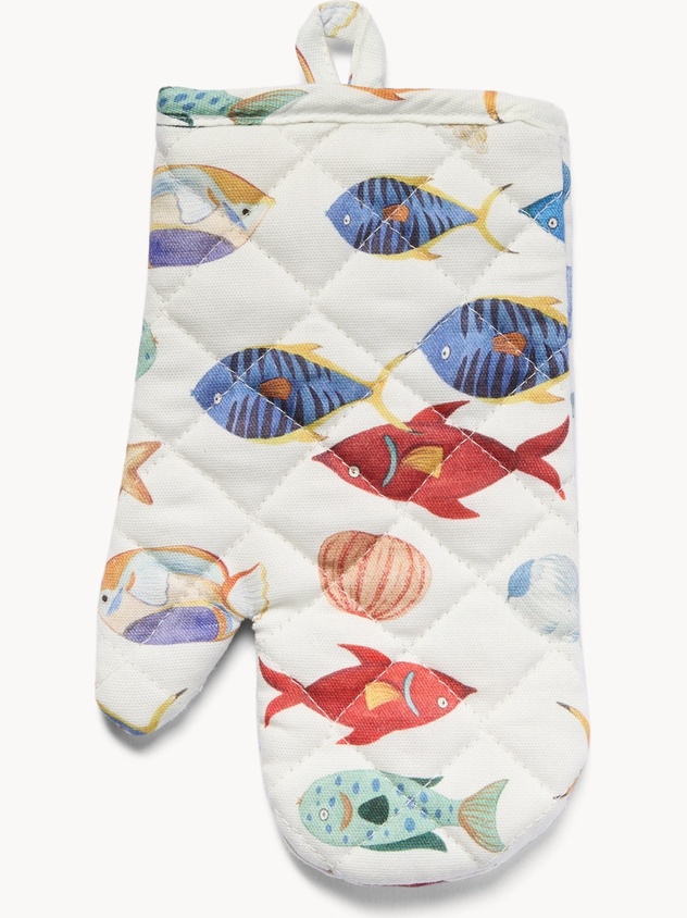 Cotton panama oven mitt with seabed print