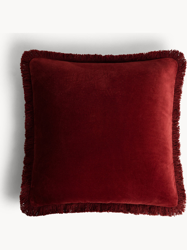 Cuscino 45x45 cm in velluto con frangette