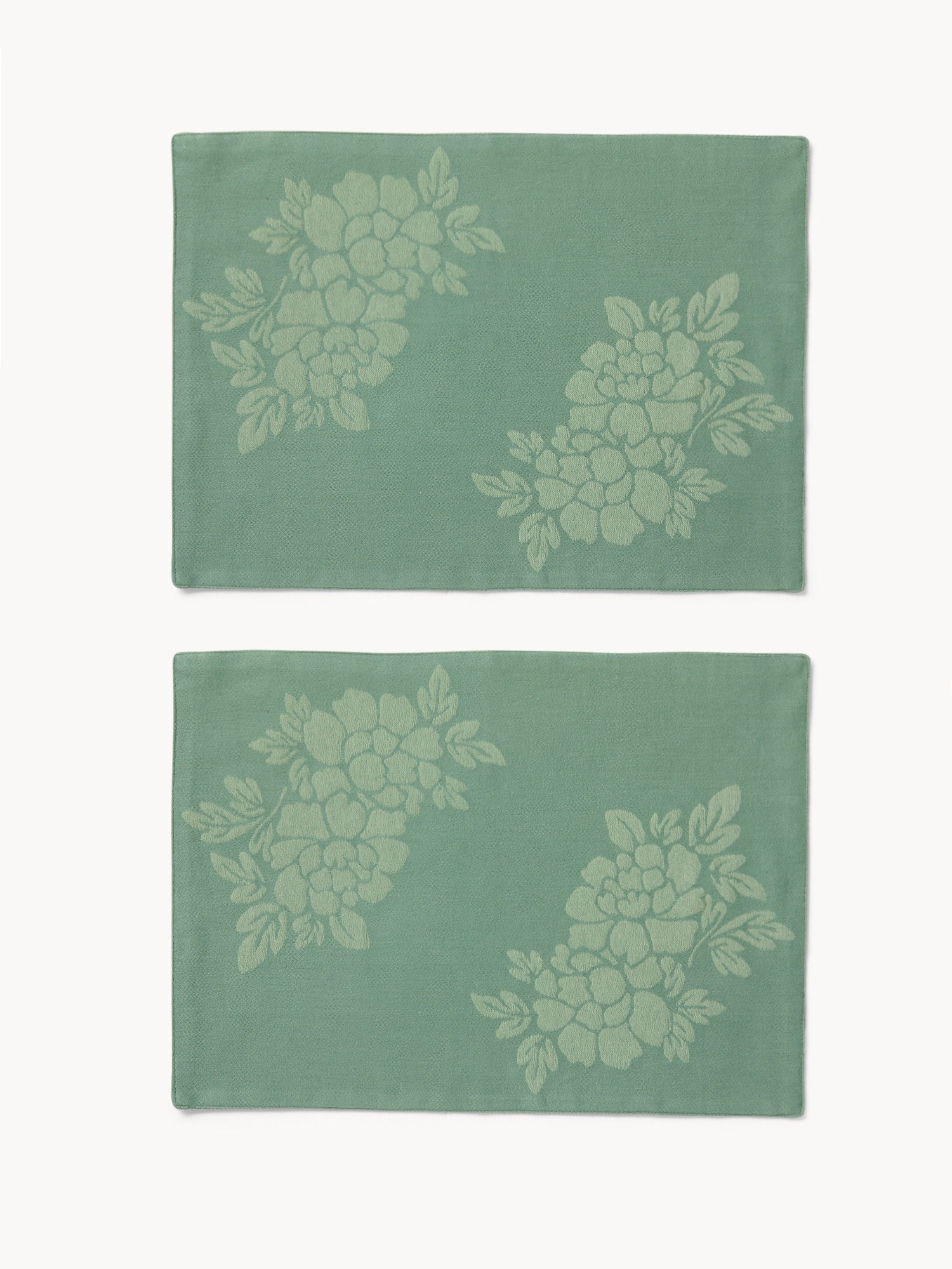 Set of 2 Cotton Placemats cotton with floral jacquard weave - Discounted Price, Green, large image number 0