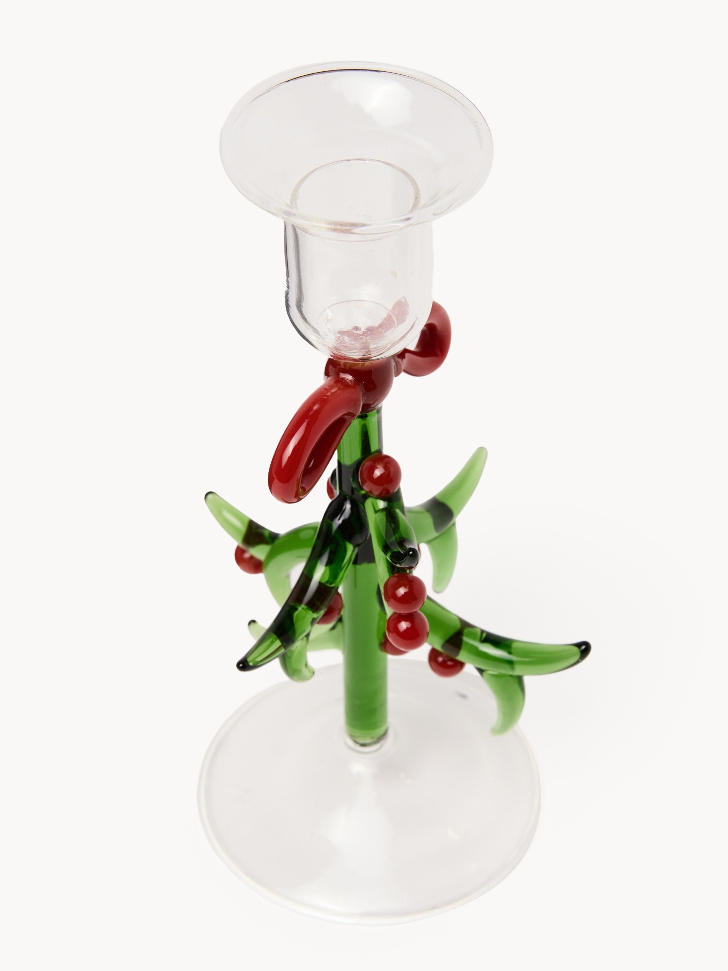 Solid-colored glass candlestick, Verde/Rosso, large image number 1