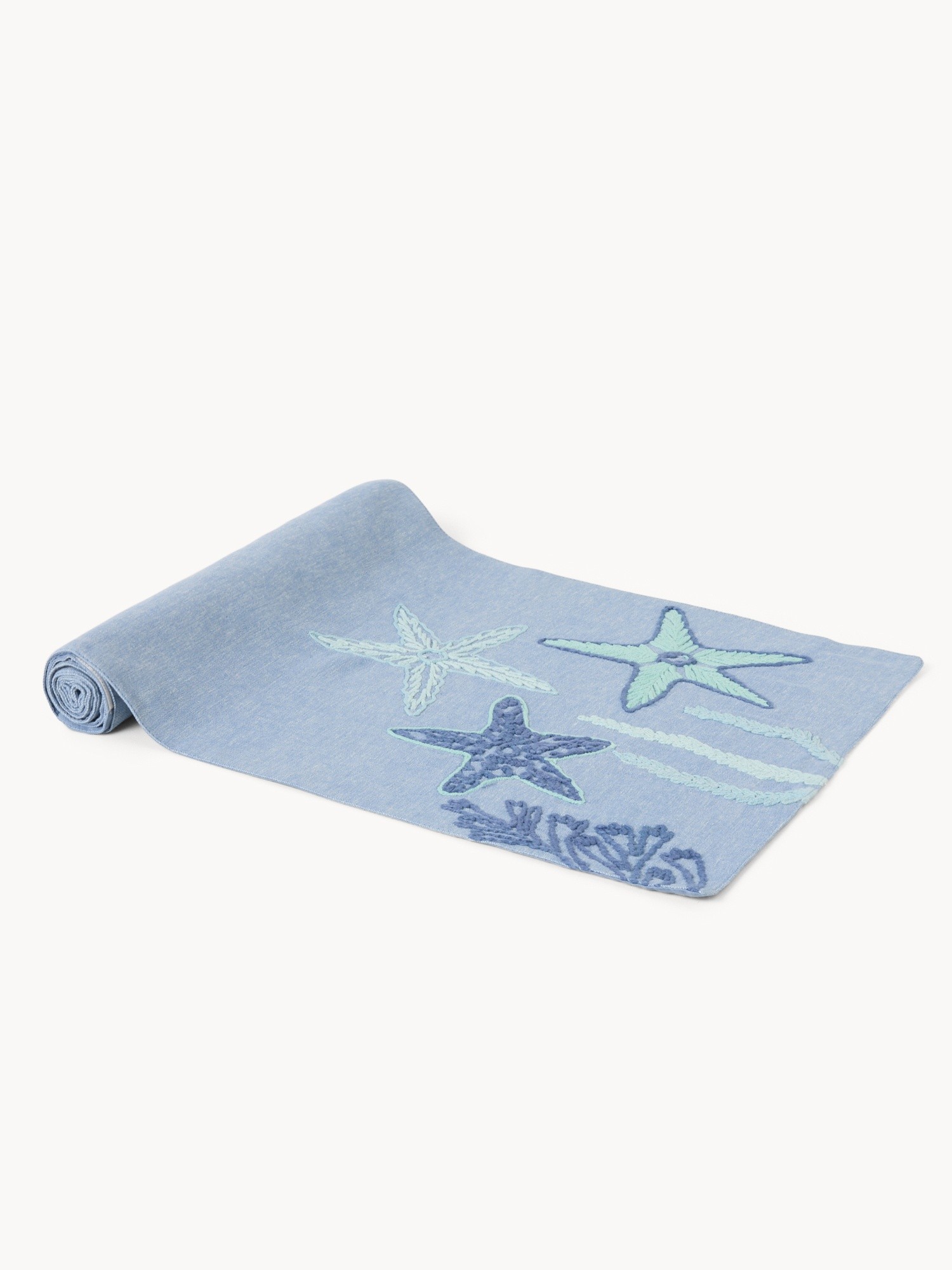 Pure cotton table runner with nautical embroidery - Introductory price, Powder blue, large image number 1